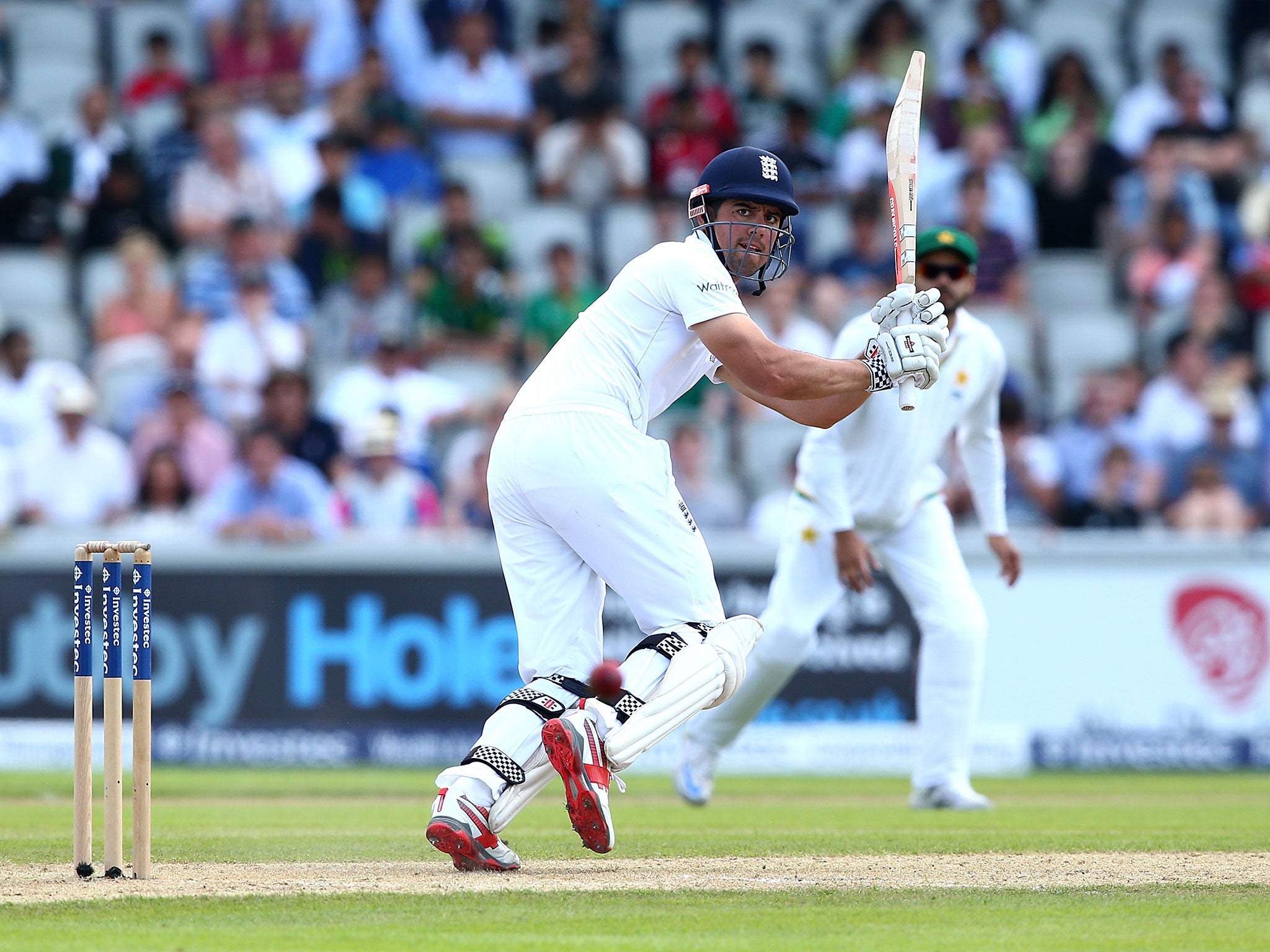 Alastair Cook flicks runs off his legs during his hundred against Pakistan