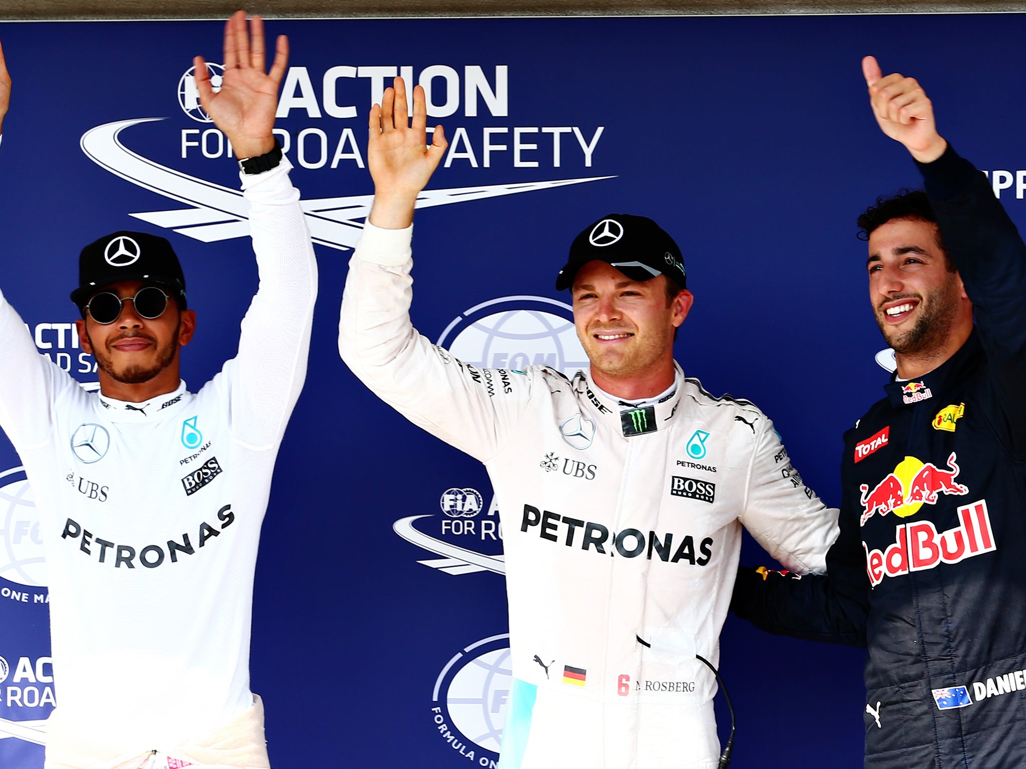 Hamilton, Rosberg and Ricciardo celebrate their times