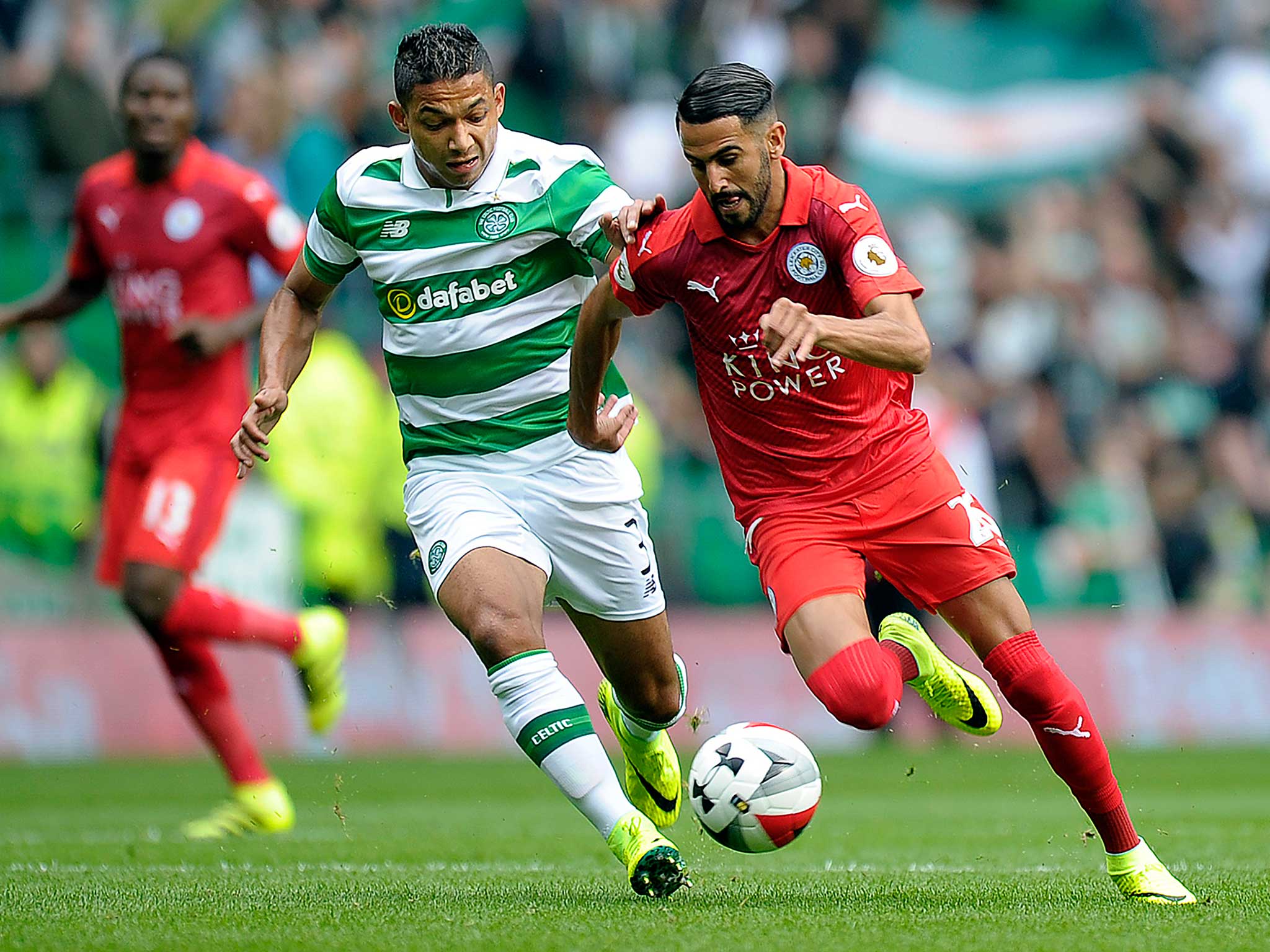 Riyad Mahrez in action for Leicester City at Celtic Park