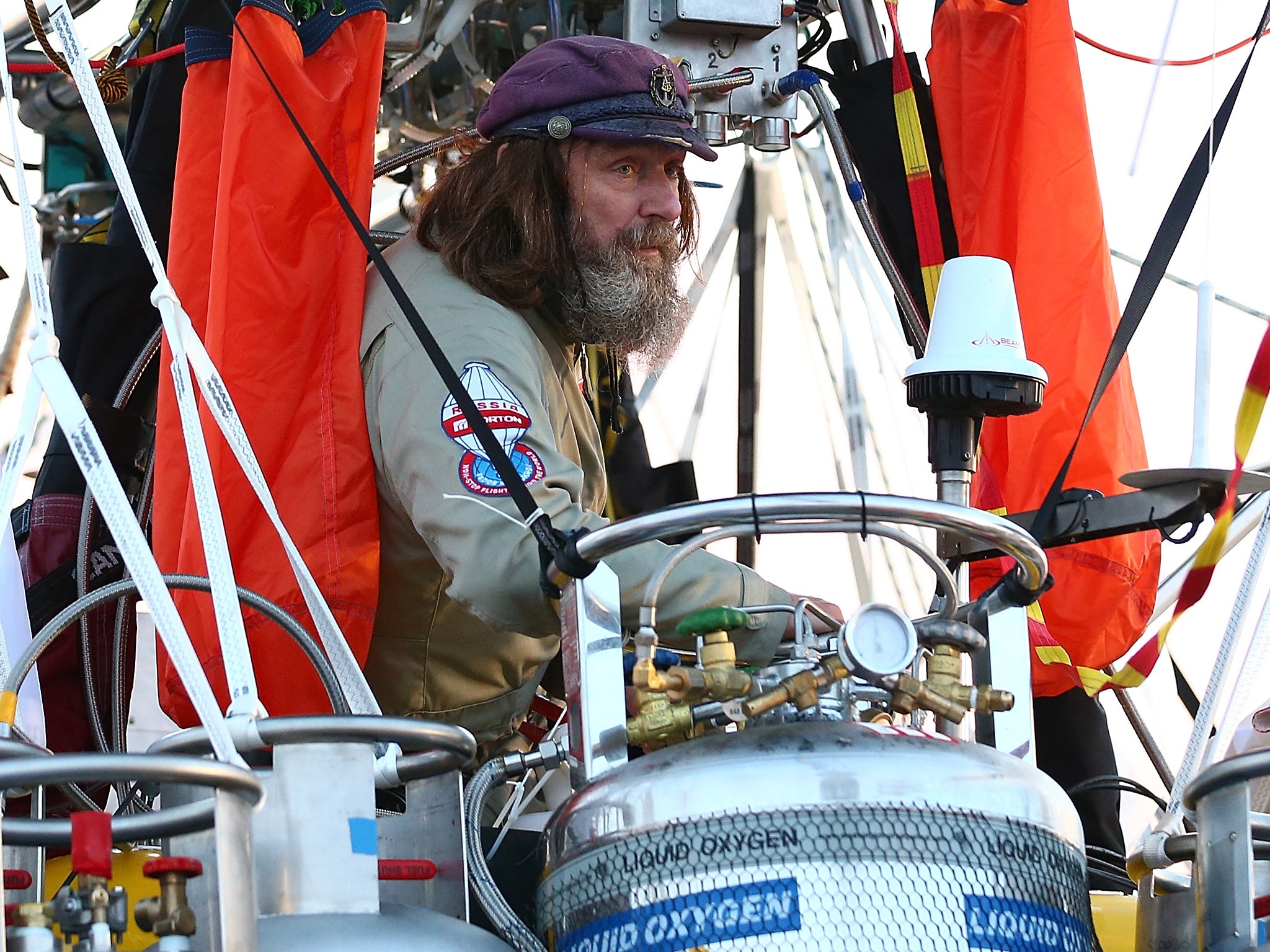 Konyukhov setting off in his air balloon, at the start of his 11 day voyage