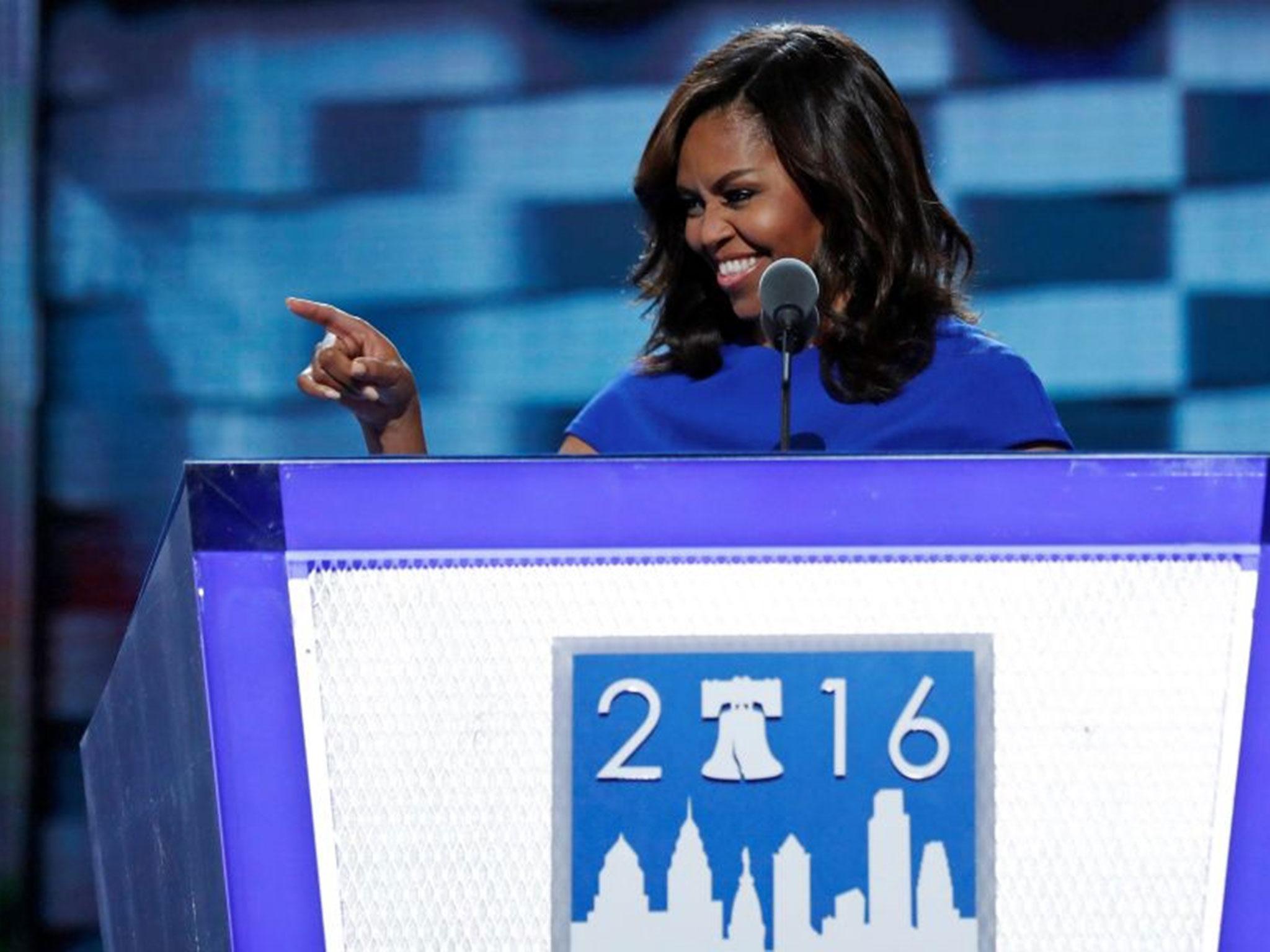 US first lady Michelle Obama speaks in support of Hillary Clinton at the Democratic National Convention in Philadelphia, Pennsylvania, US, 25 July, 2016