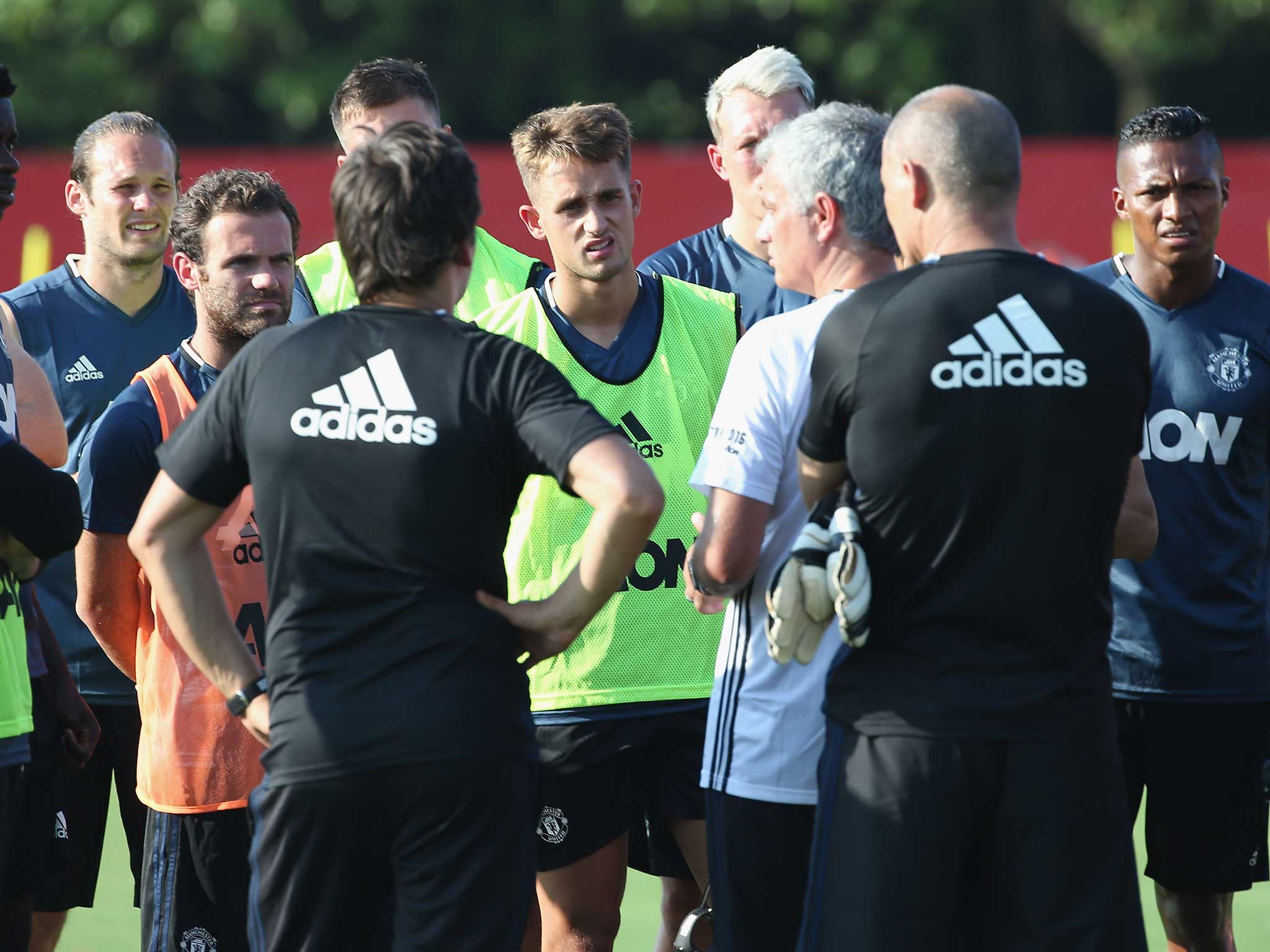 Jose Mourinho conducts a training session with his Manchester United players