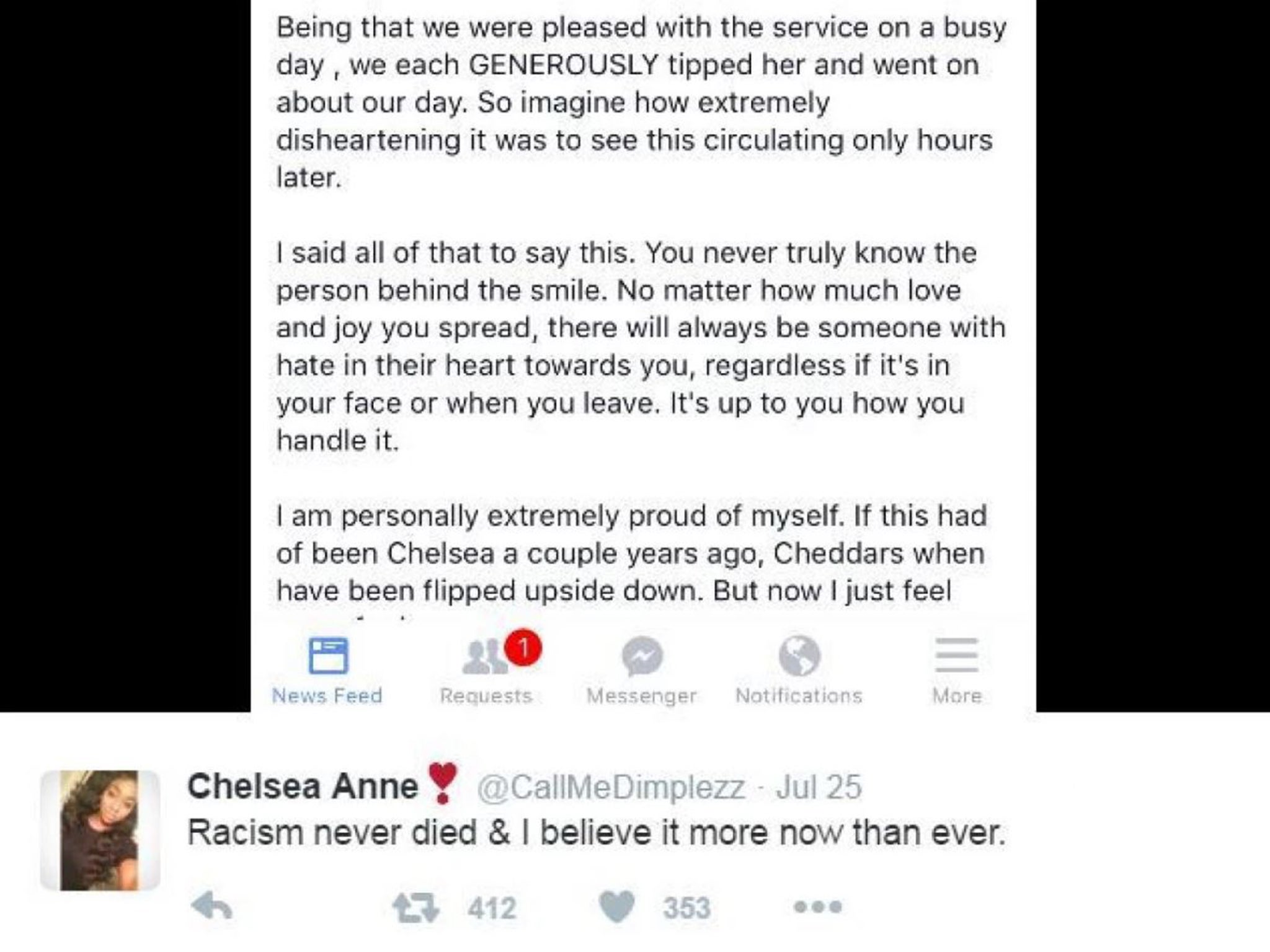 A portion of Chelsea Mayes’ Facebook post