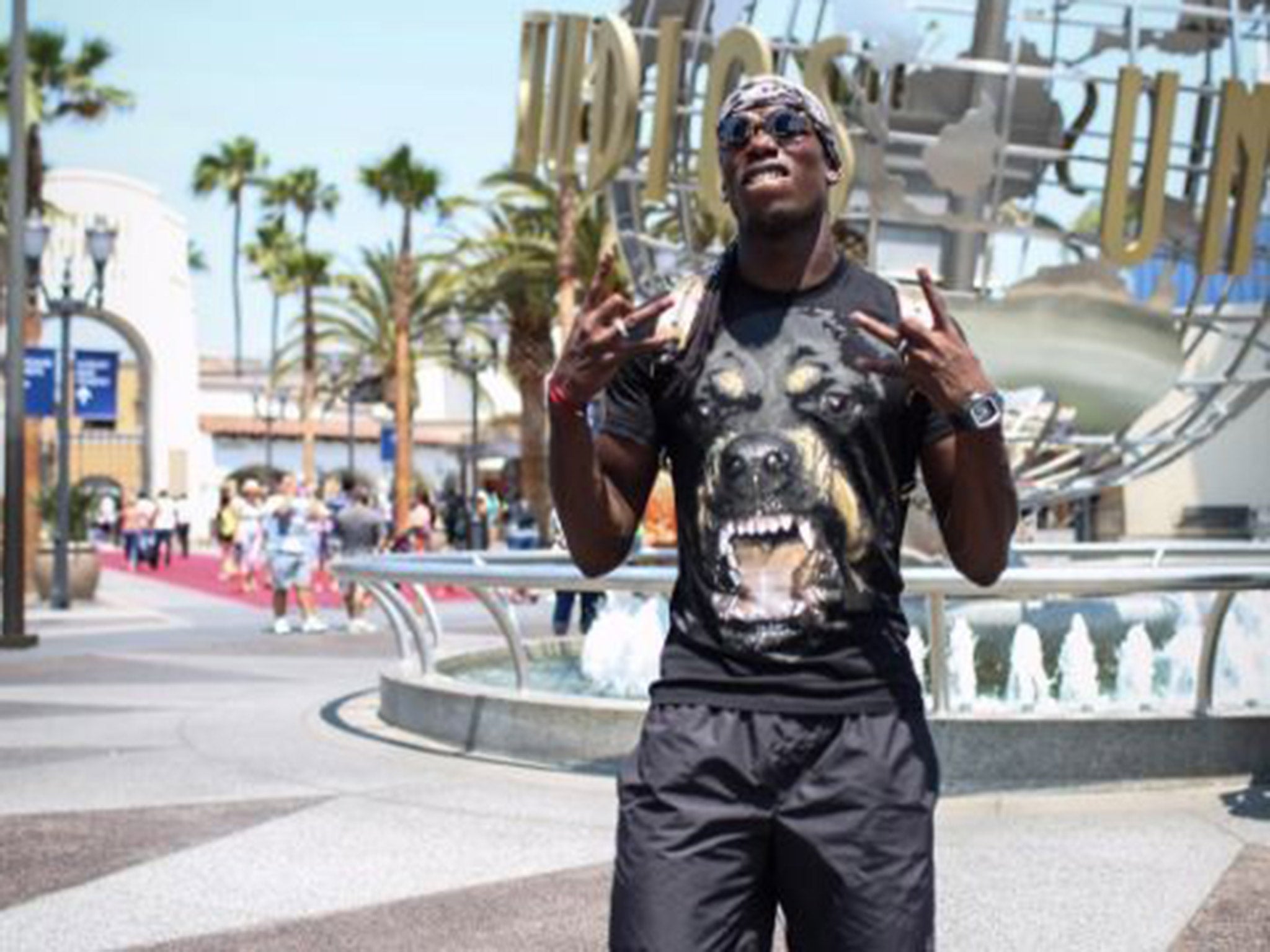 Paul Pogba at Universal Studios in California where he has joked about his imminent move to Manchester United