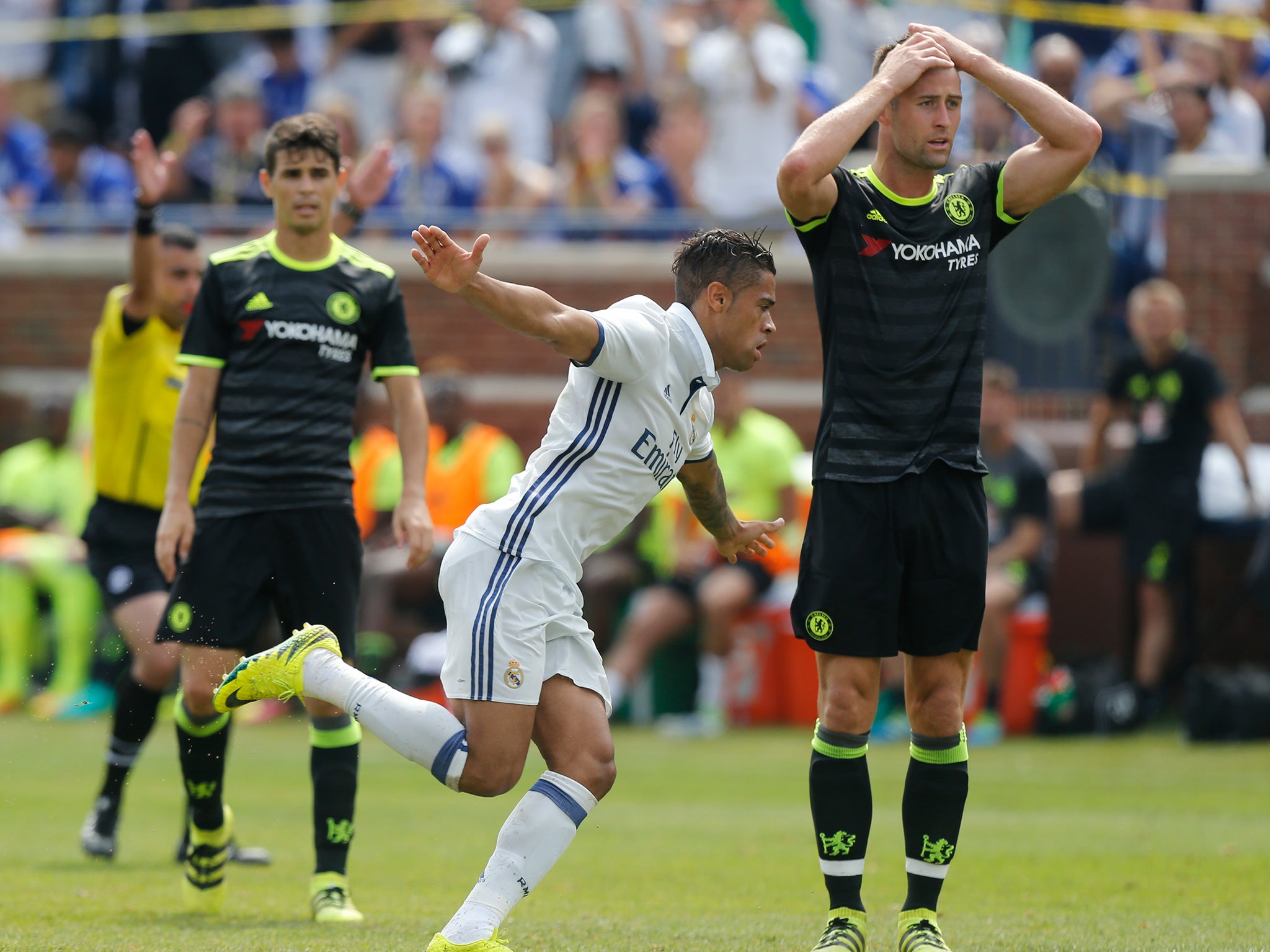 Mariano wheels away after scoring Madrid's third