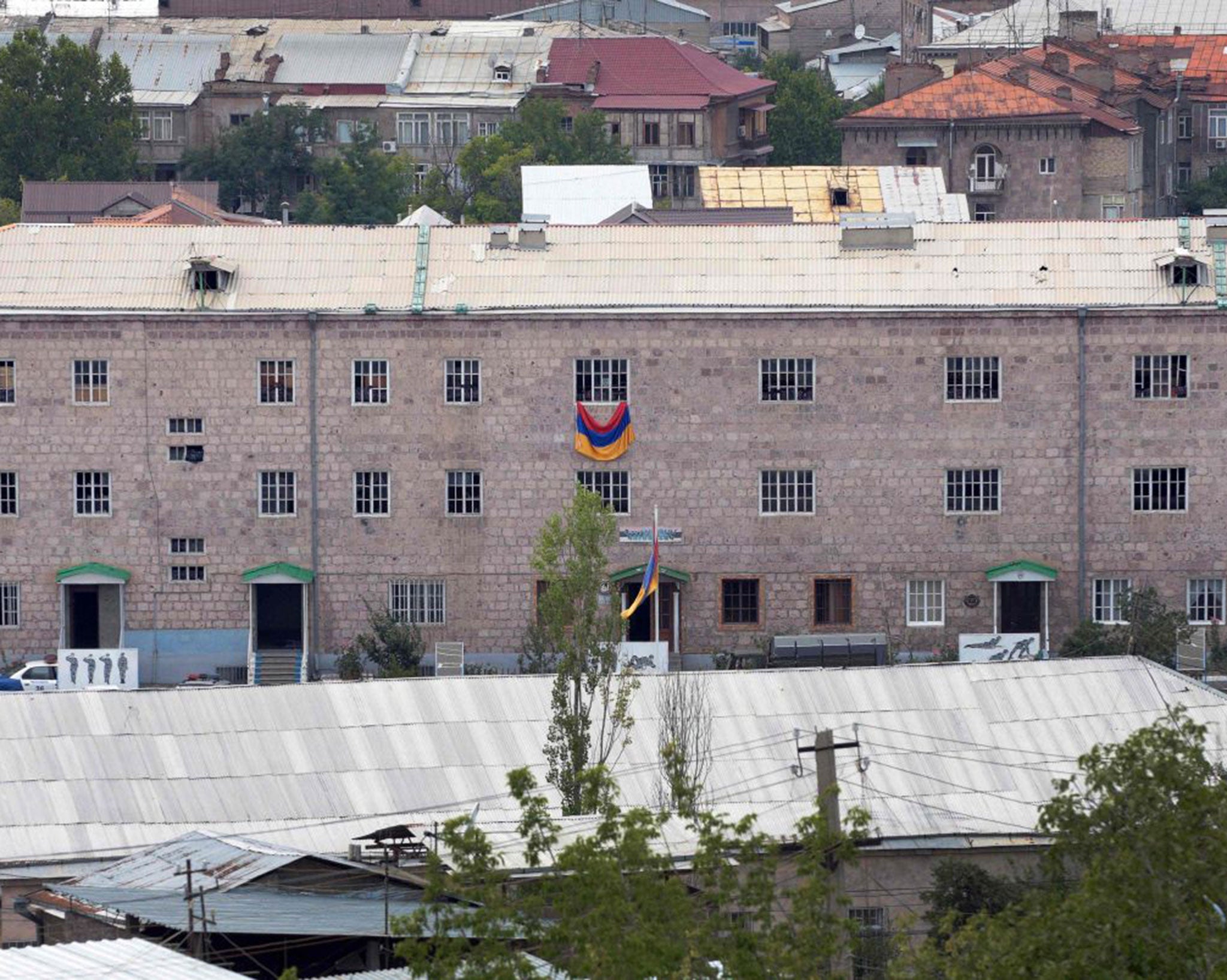 Erebuni police station seized by gunmen and supporters of fringe jailed opposition leader Zhirair Sefilyan, in Yerevan