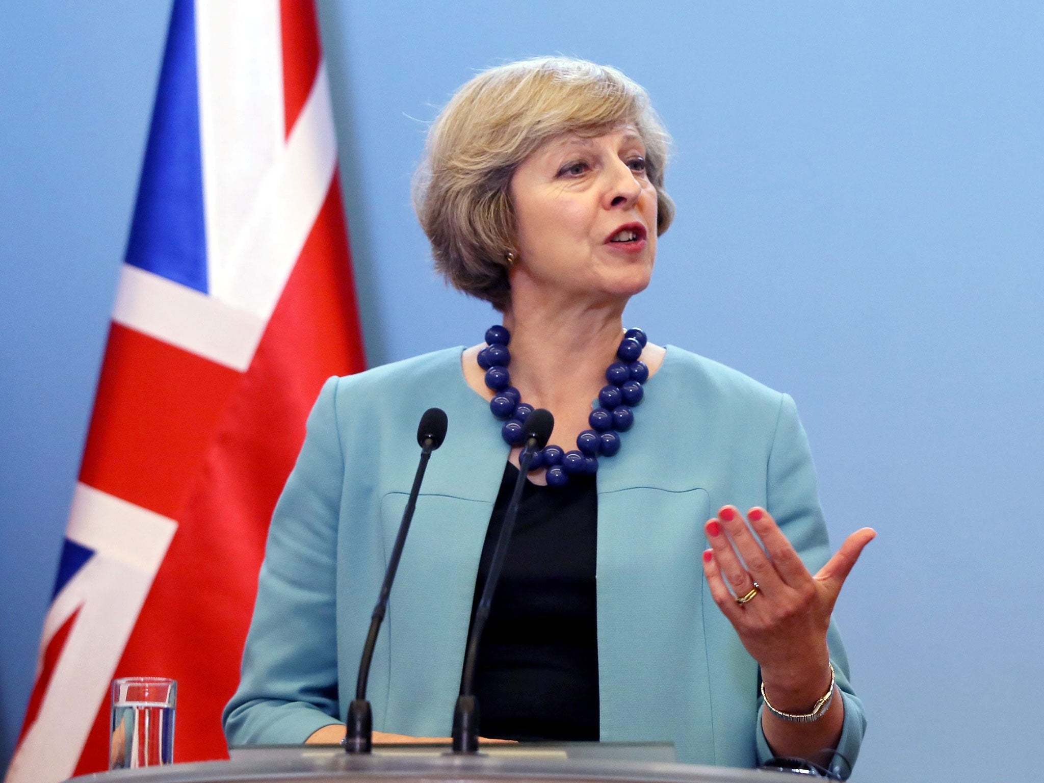 British Prime Minister Theresa May during a press conference after a meeting with Polish Prime Minister Beata Szydlo, in Warsaw, Poland, 28 July 2016