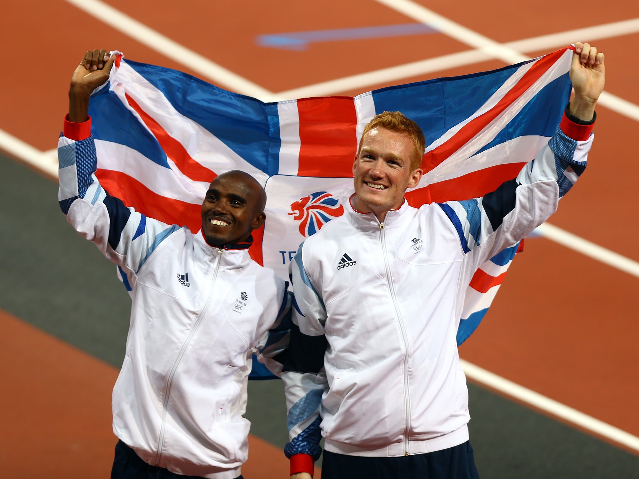 Farah and Rutherford celebrate their success at the 2012 Games