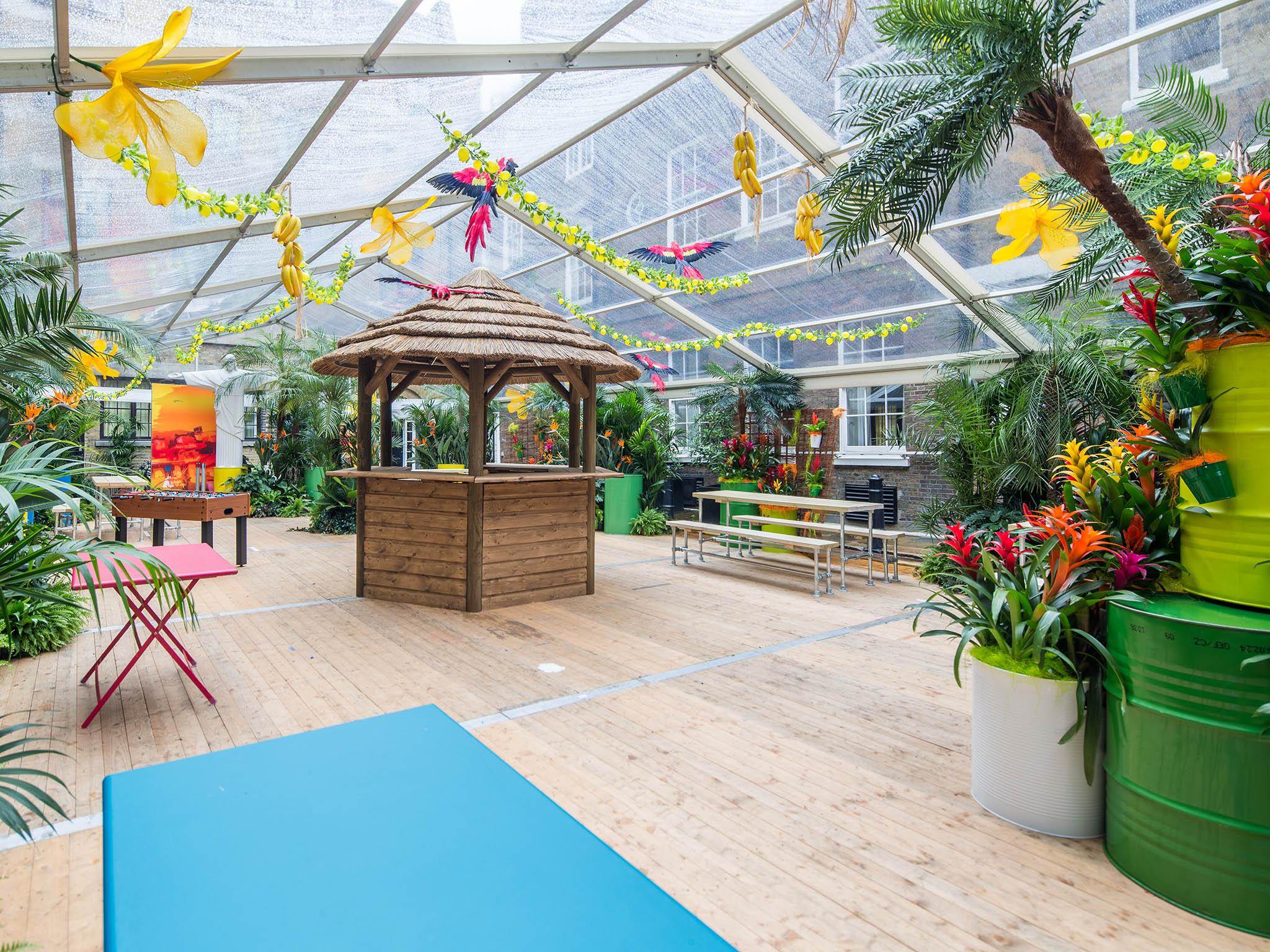 The Brewery's courtyard transforms into a Rio-inspired tropical paradise