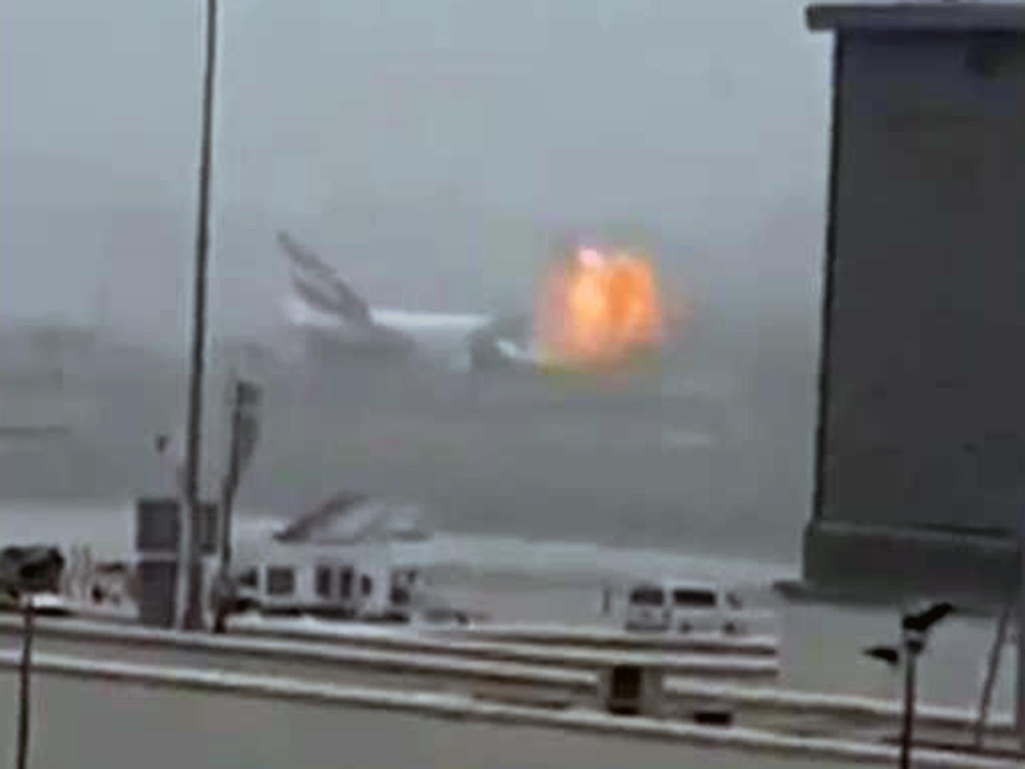 Footage showed a fireball bursting from the plane after it crash landed at Dubai International Airport