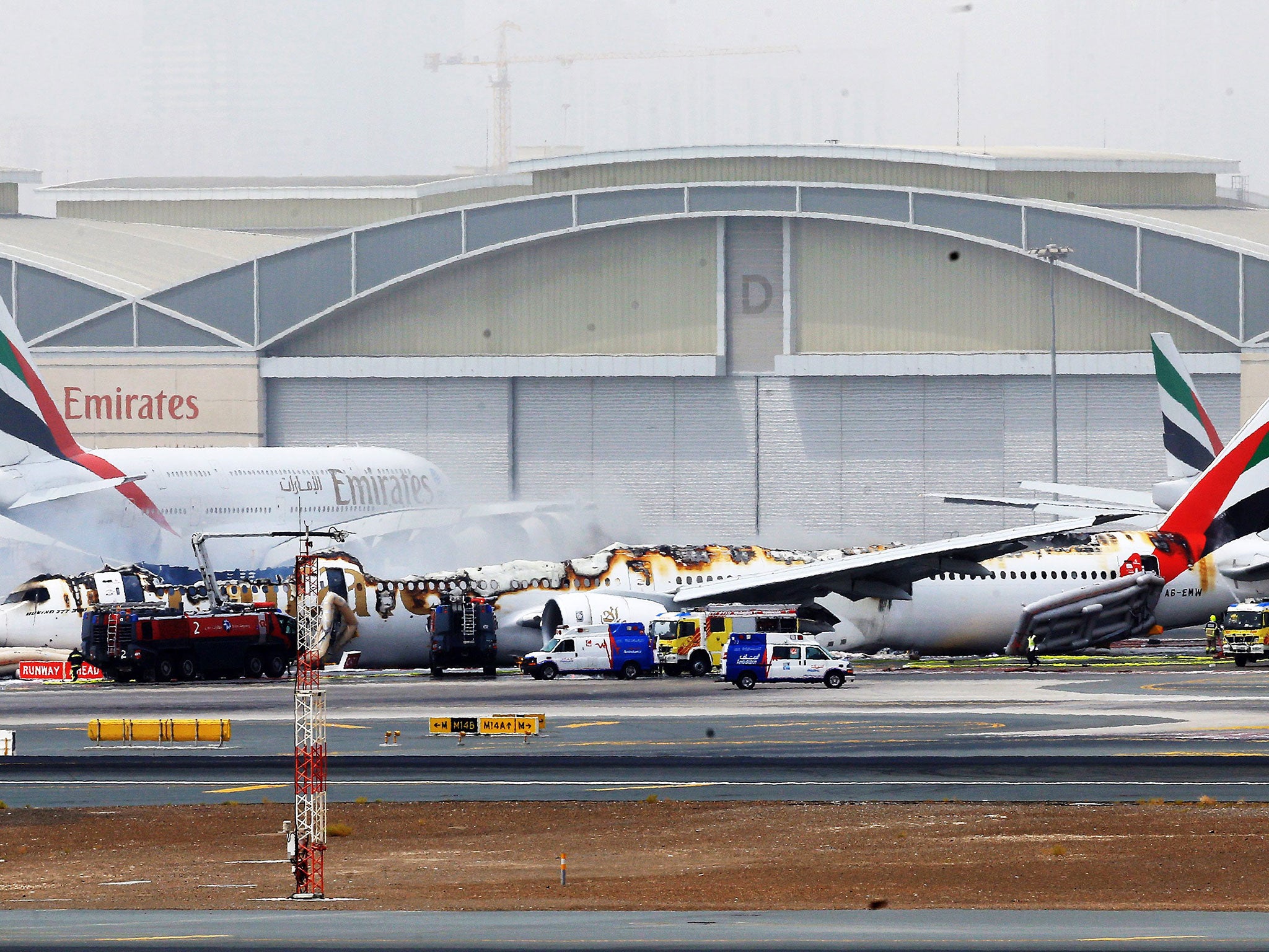 &#13;
The Emirates plane burst into flames after a crash-landing with 300 people on board &#13;