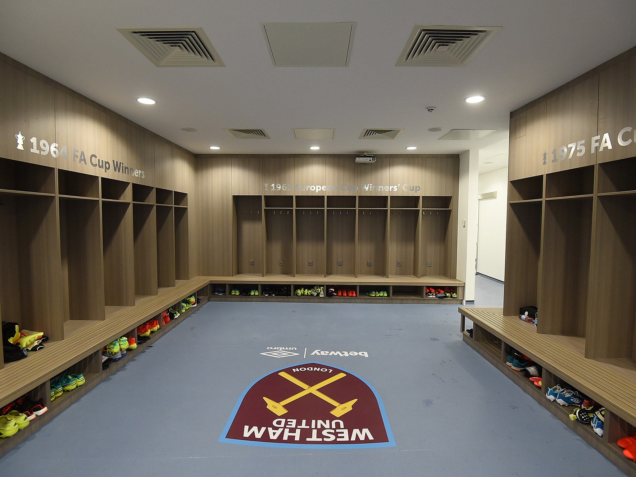 The West Ham changing room inside the Olympic Stadium