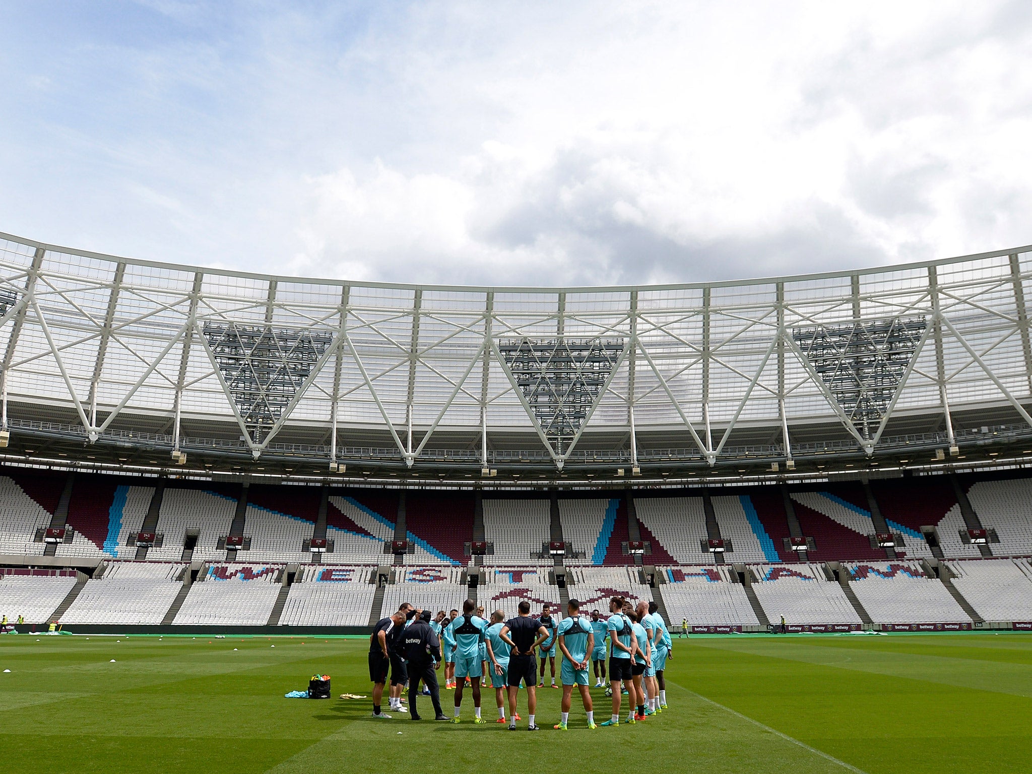 West Ham train at the Olympic Stadium ahead of their Europa League tie against NK Domzale