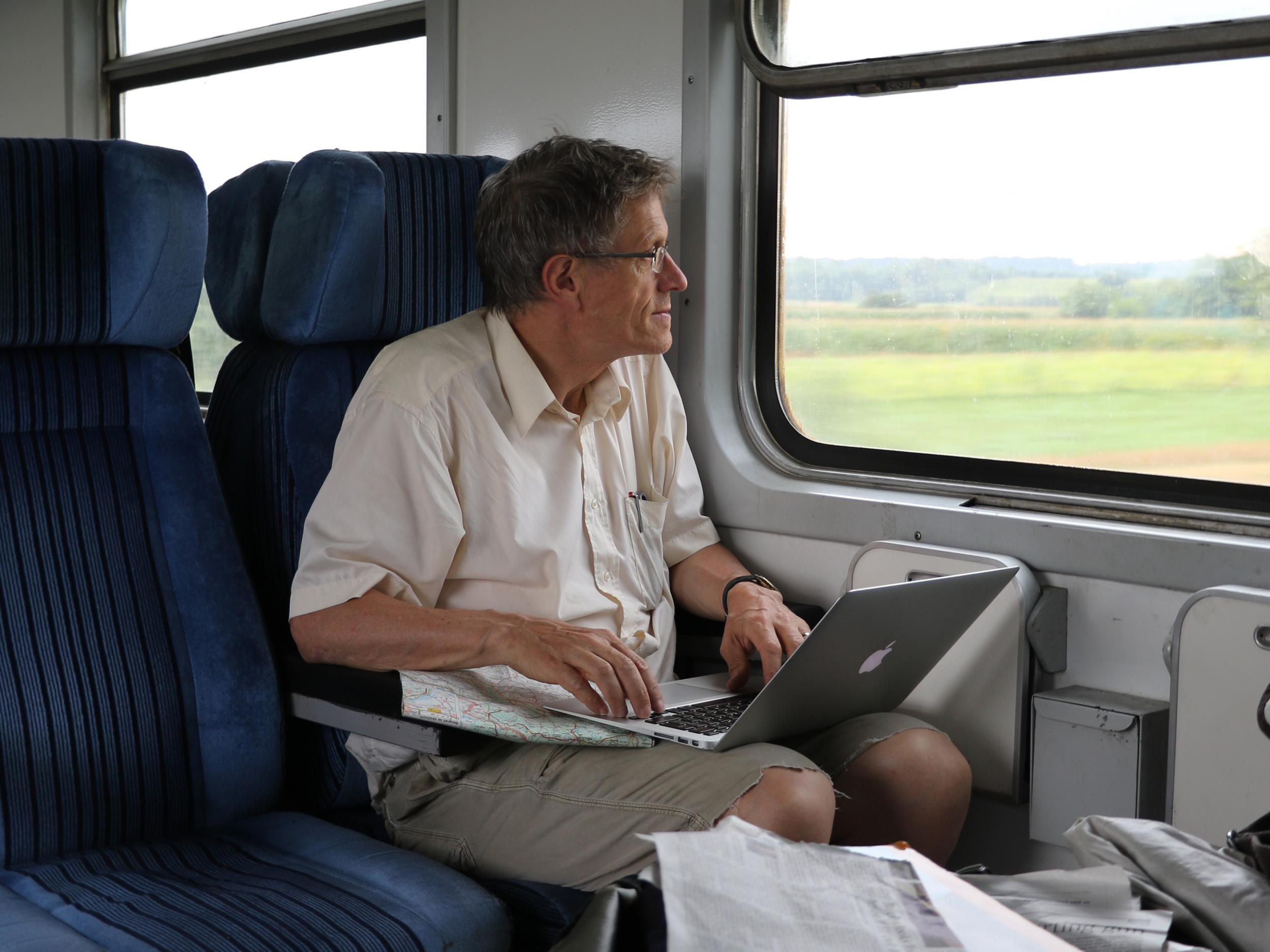 Simon aboard the Balkan Express