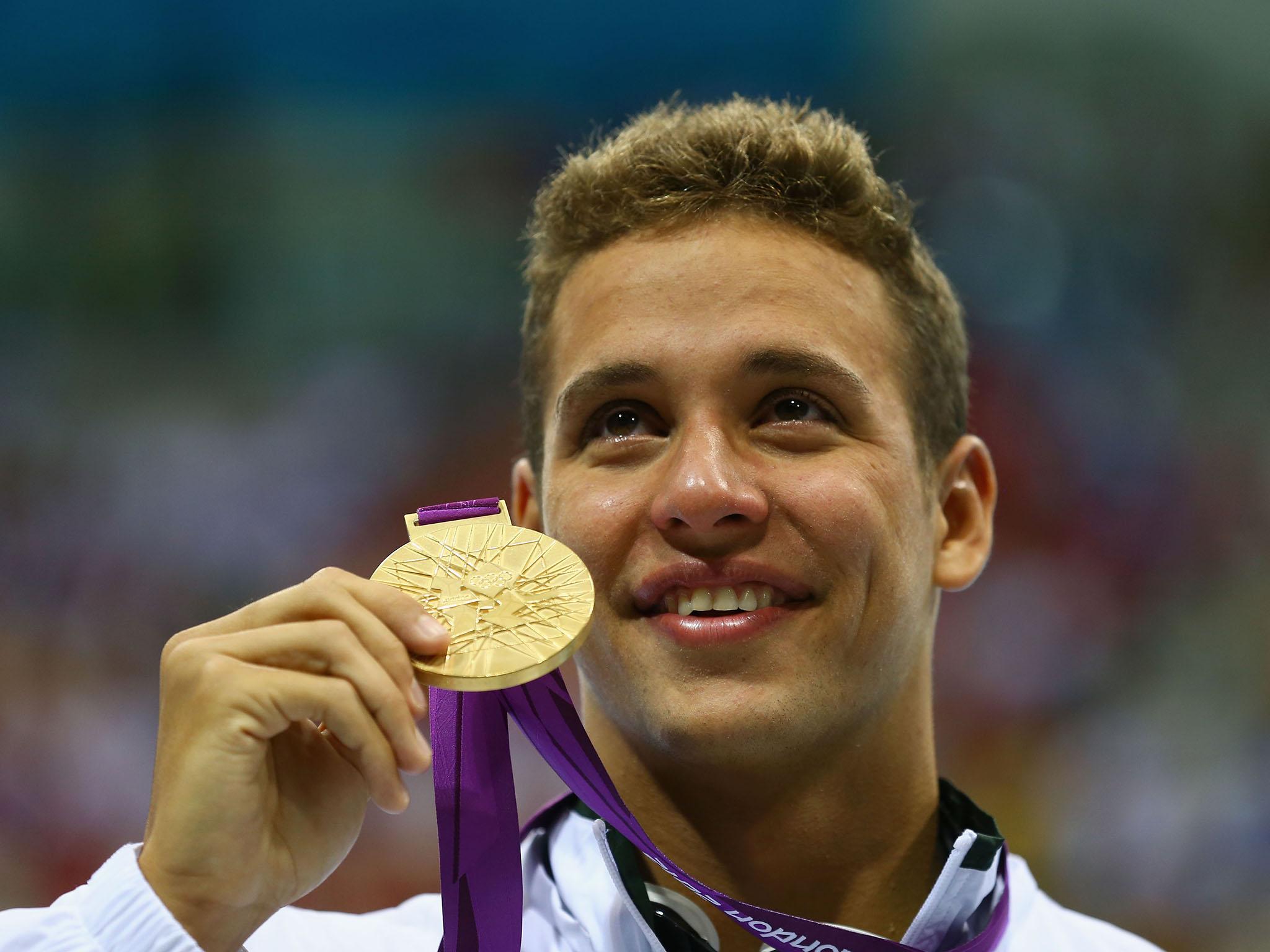 Chad le Clos during the medal ceremony for the Men's 200m Butterfly final at the London Olympics