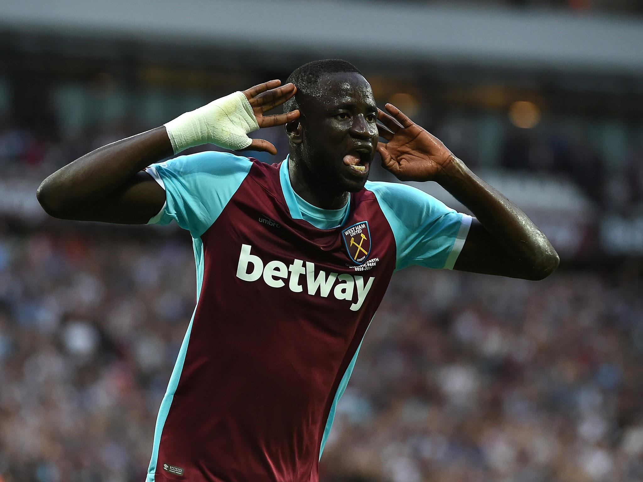 Cheikhou Kouyate celebrates scoring his second goal against NK Domzale