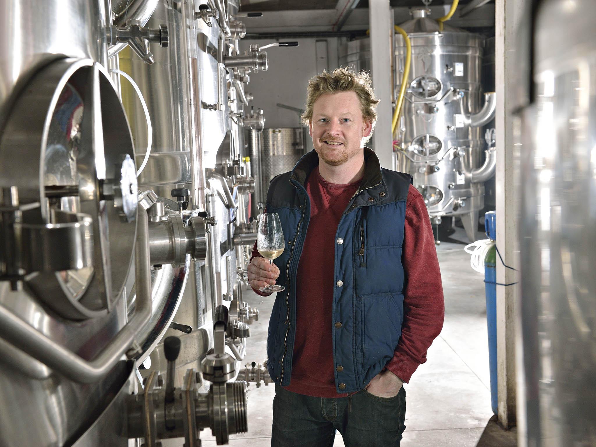 Dermot Sugrue sampling the wine at Wiston Estate Winery in Sussex