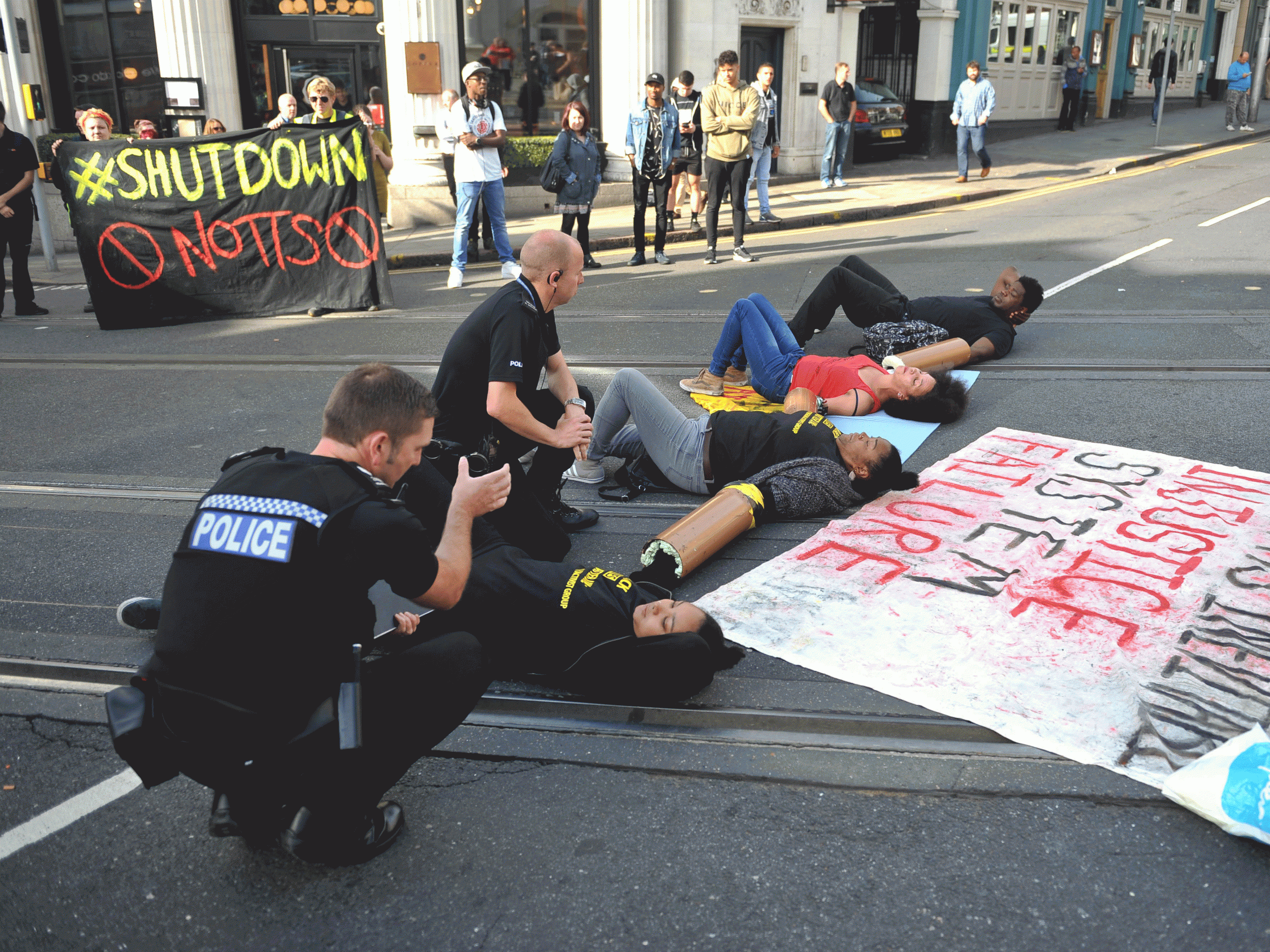Black Lives Matter protesters in Nottingham town centre today