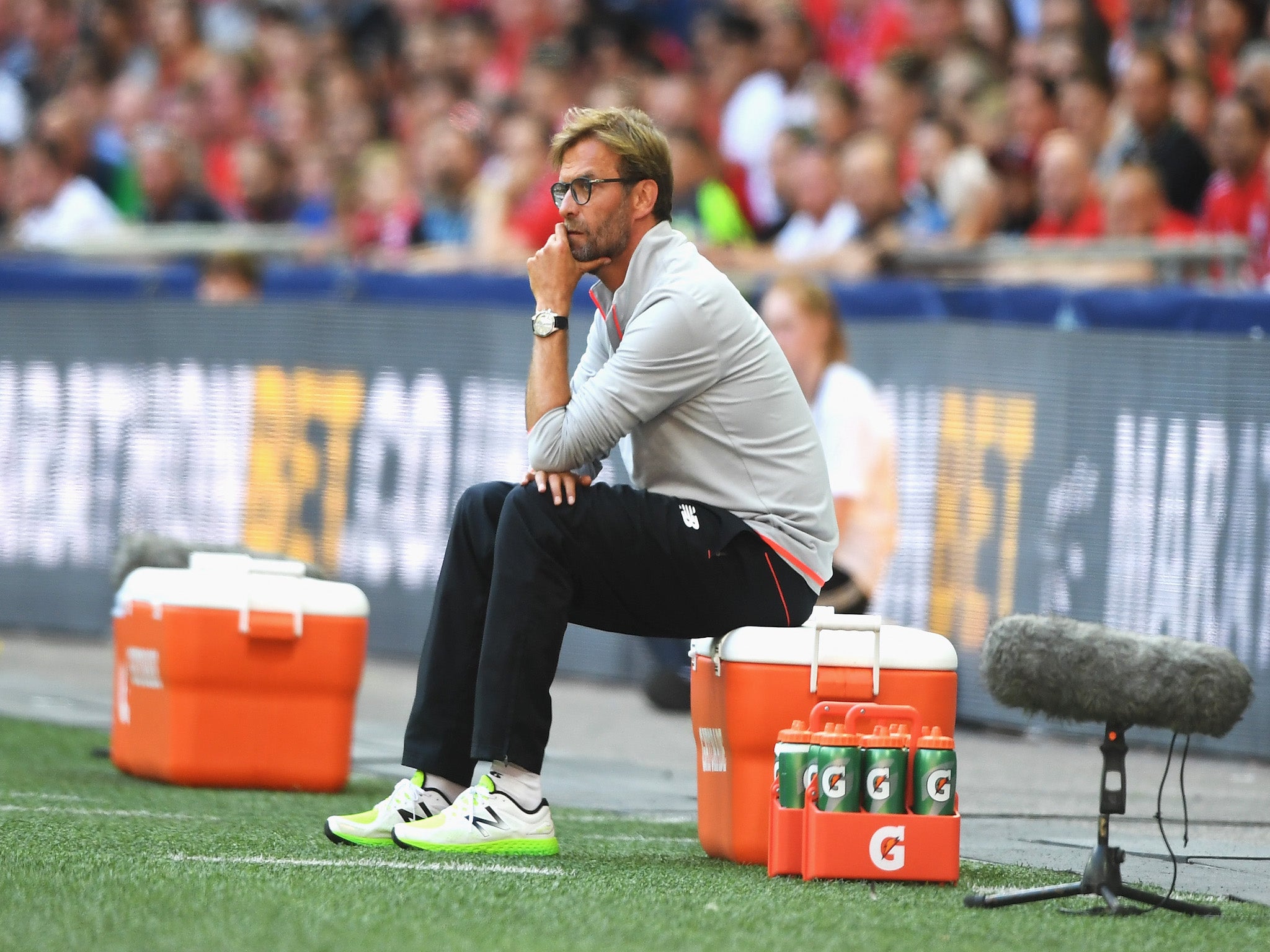 Jurgen Klopp watches on from the technical area