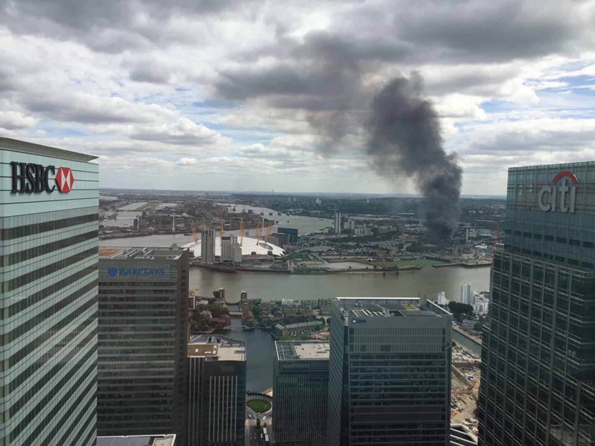 
The fire could be seen from across London. Pictured in Canary Wharf 