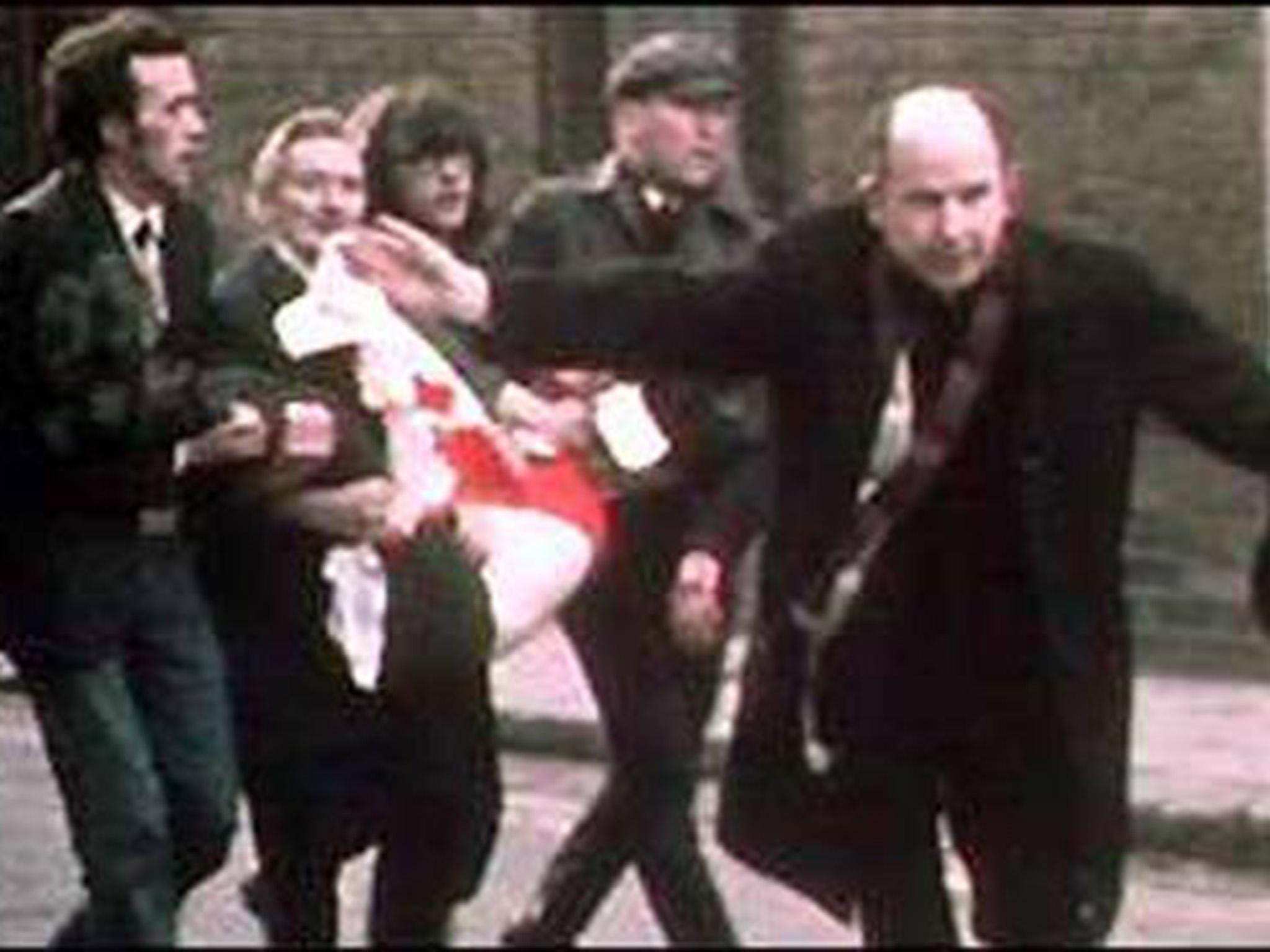 Dr Daly waved a blood-stained white handkerchief as a symbol of ceasefire while trying to help Duddy on Bloody Sunday