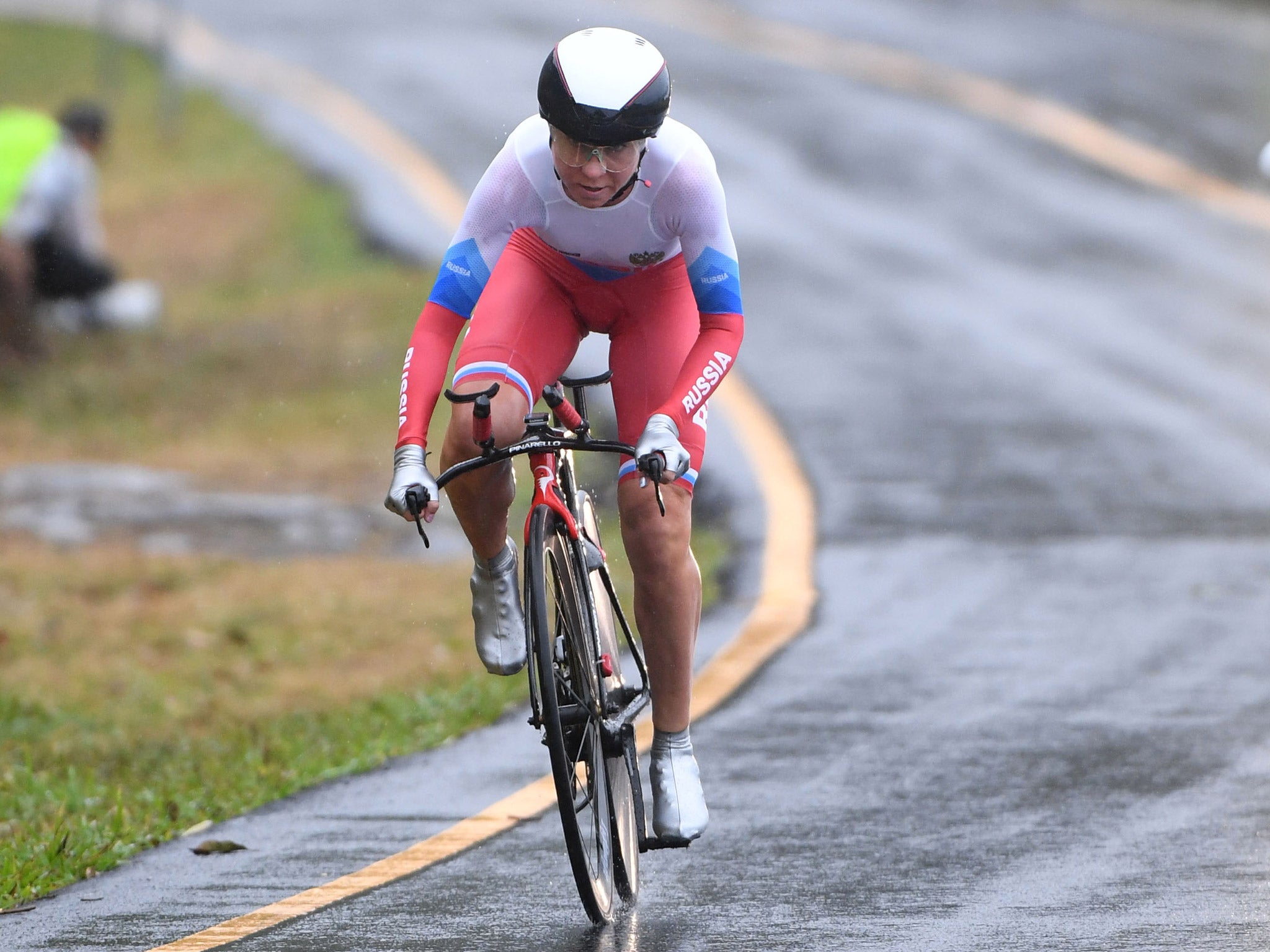 Olga Zabelinskaya during the women's time trial at the Rio Olympic Games