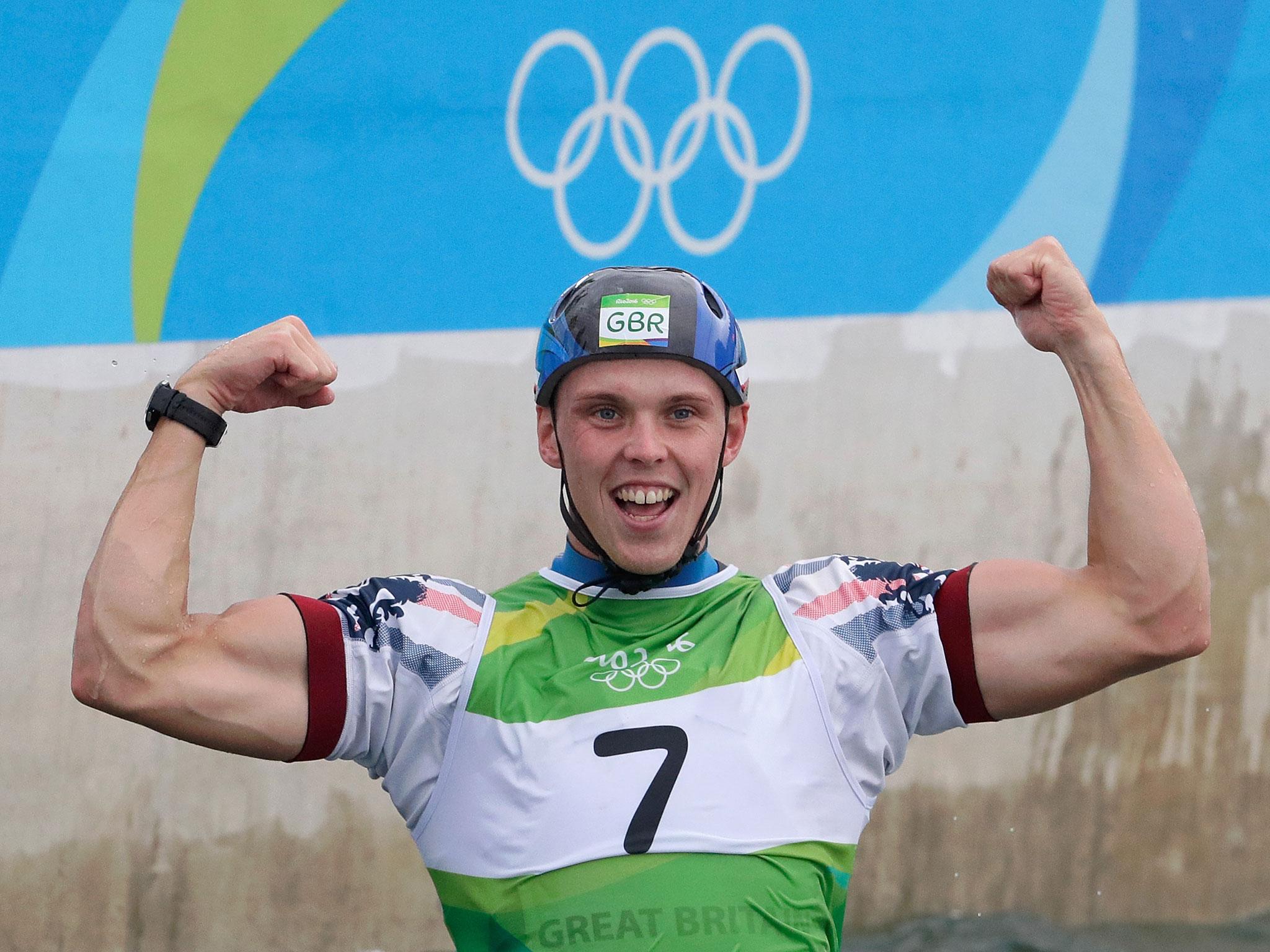 &#13;
Clarke celebrates after winning gold in the Kayak (K1) Men's Final &#13;