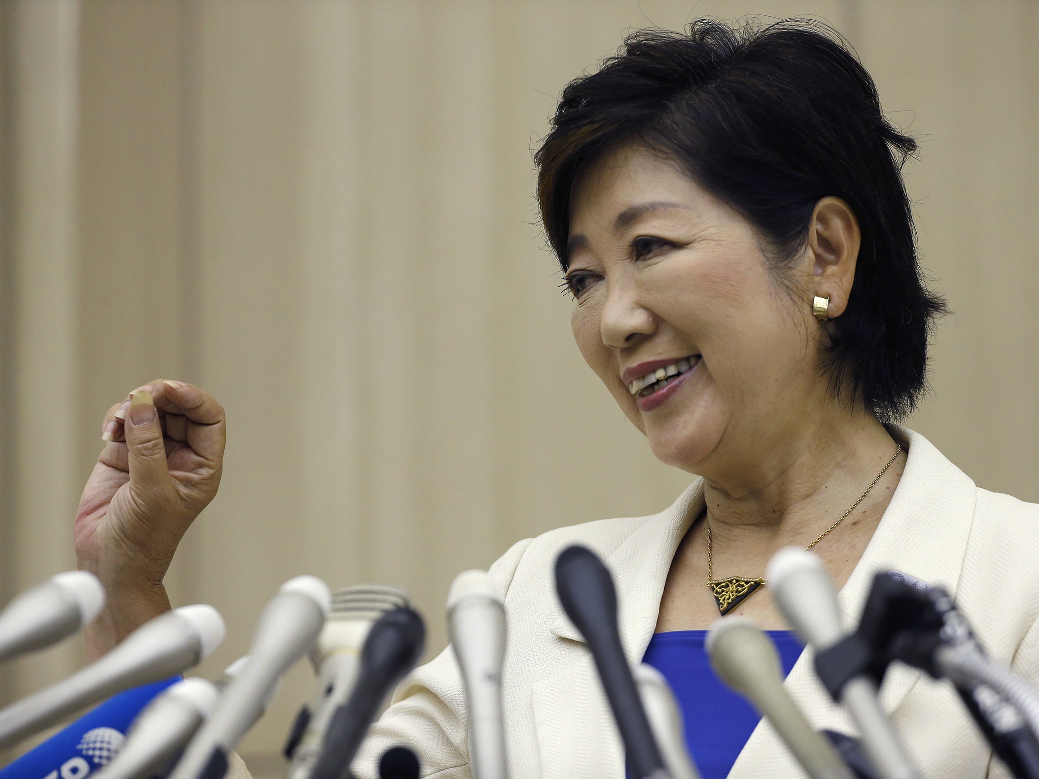 Newly elected Tokyo Governor Yuriko Koike speaks during her first press conference at the Tokyo Metropolitan government office earlier this month