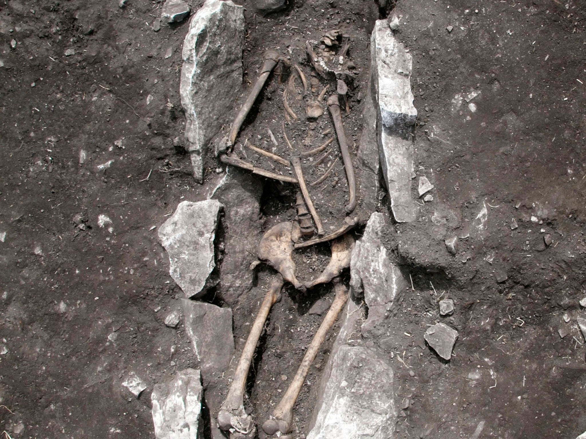 The skeleton of a teenager excavated at Mount Lykaion in the southern Peloponnese region of Greece, from the 11th century BC