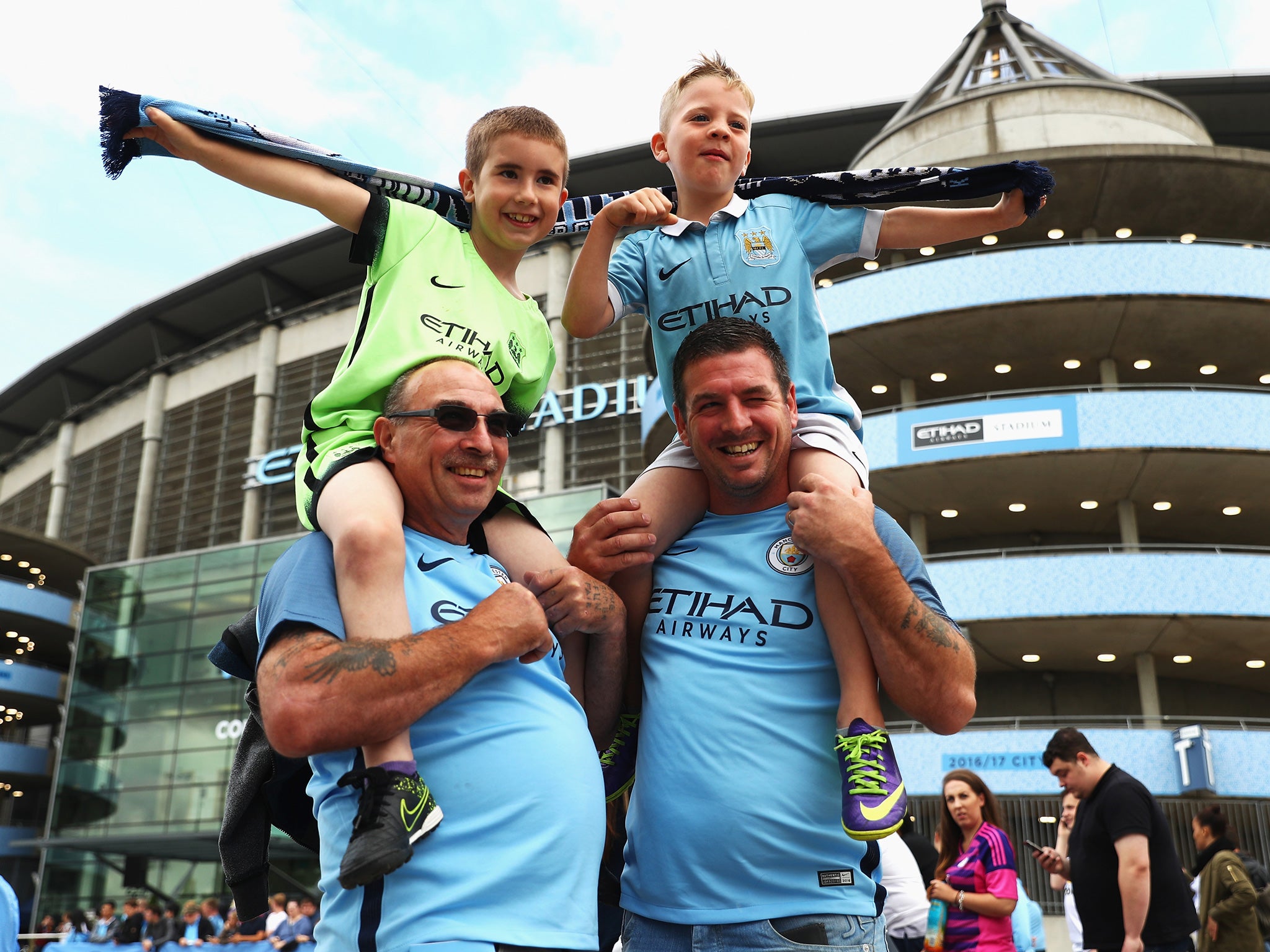 Manchester City fans outside the Etihad Stadium