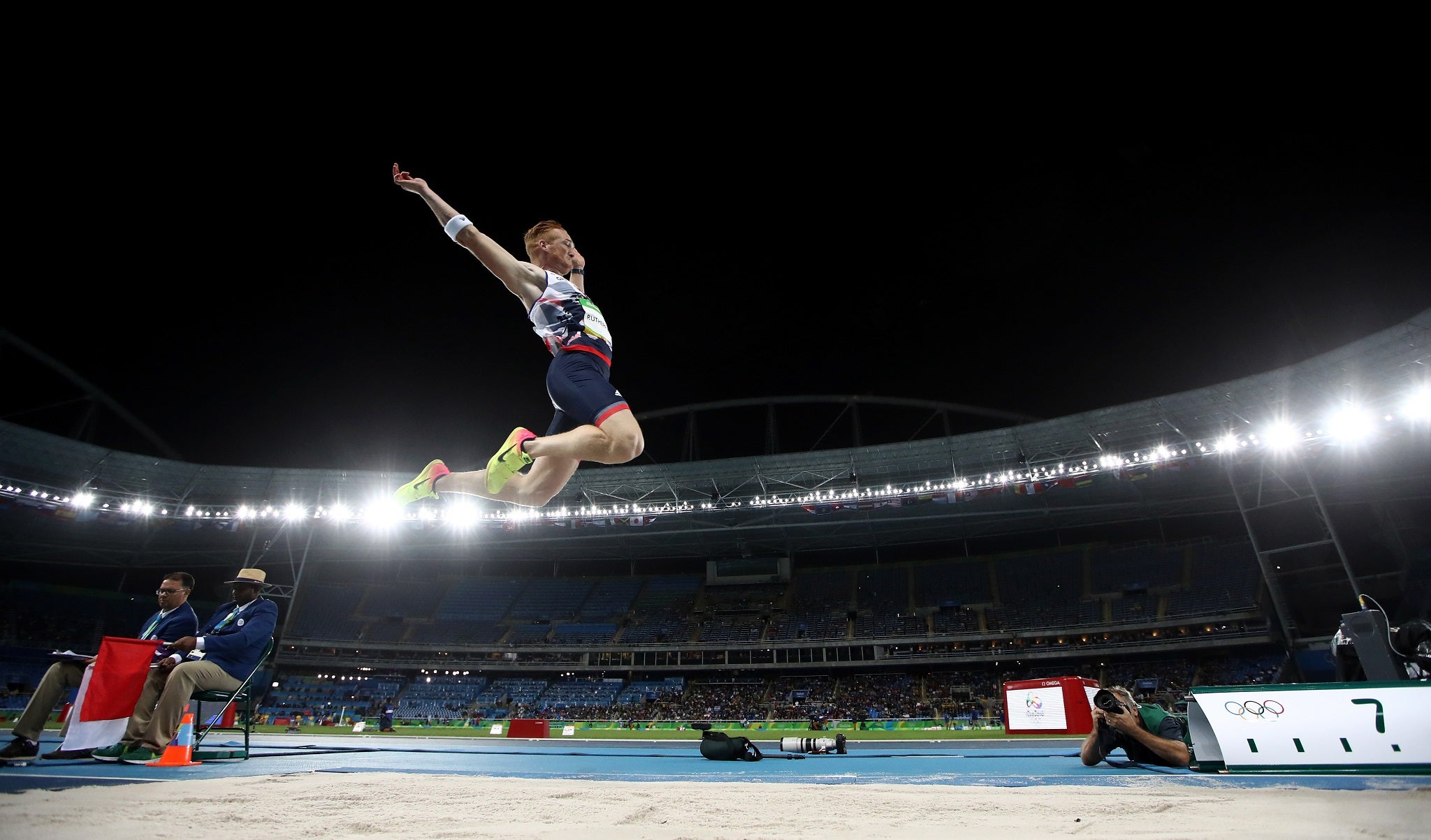 Greg Rutherford competes in the men's Olympic long jump final