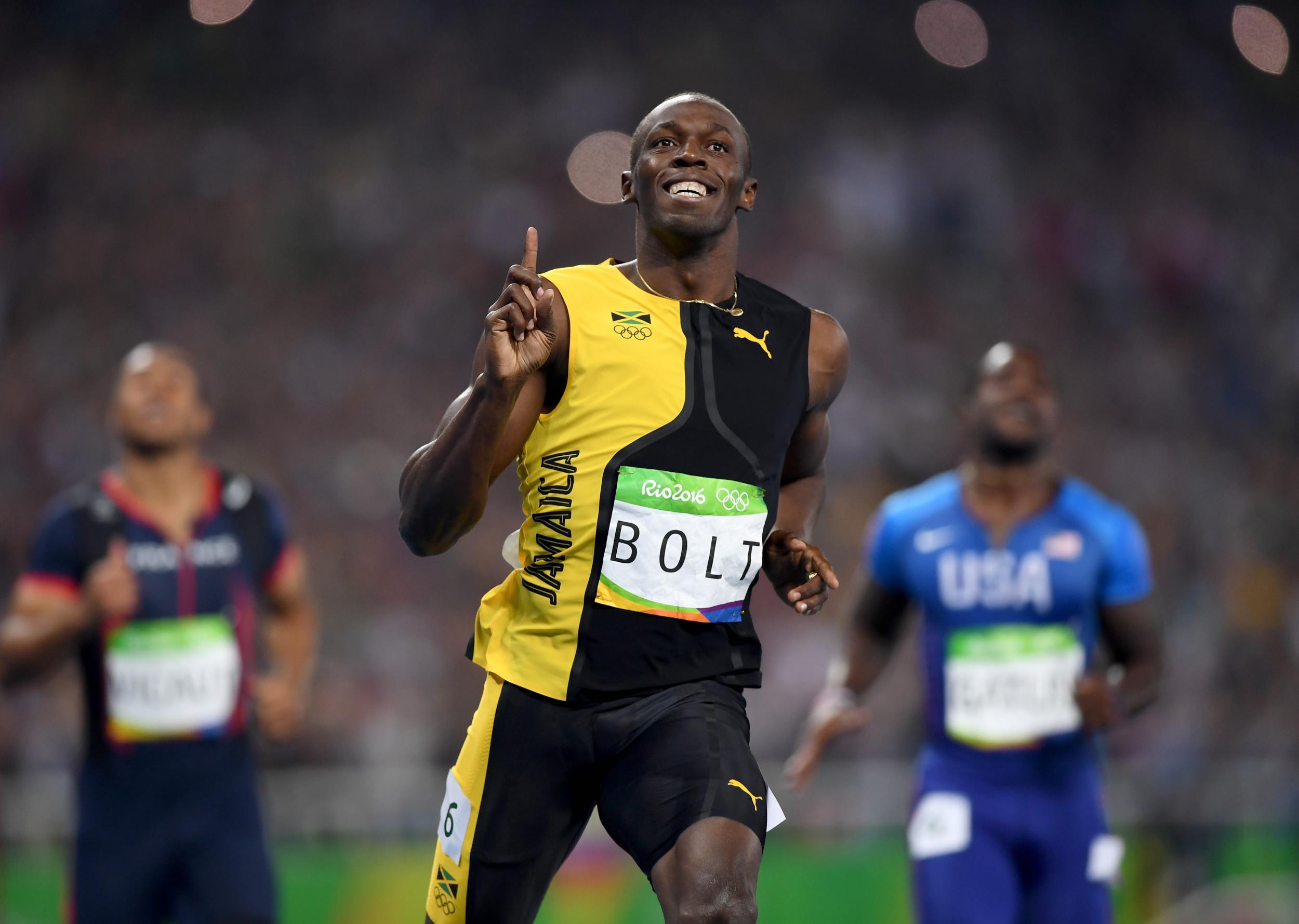 Usain Bolt of Jamaica wins the Men's 100m Final on Day 9 of the Rio 2016 Olympic Games at the Olympic Stadium