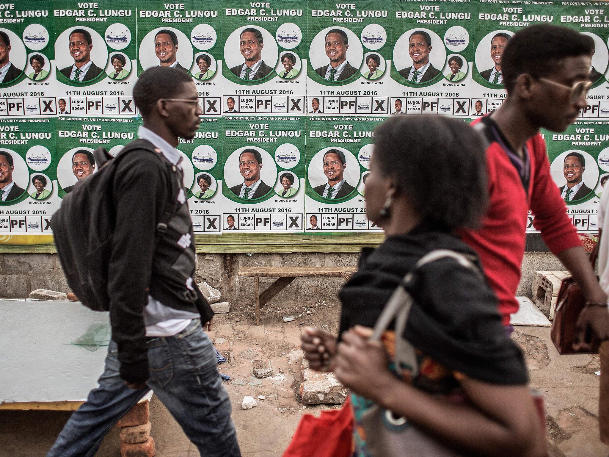 A presidential campaign billboard for Edgar Lungu