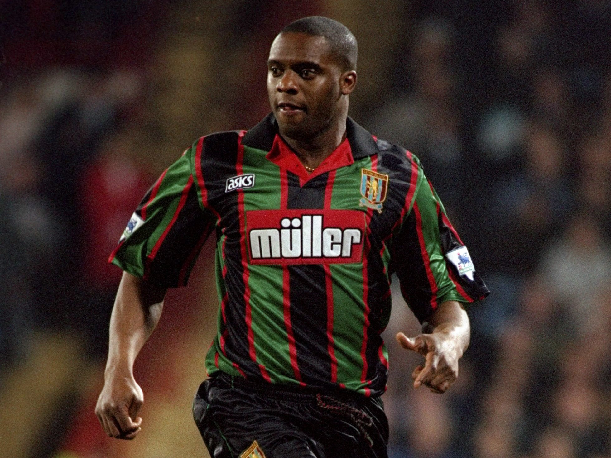 4 Apr 1995: Dalian Atkinson of Aston Villa in action during an FA Carling Premiership match against Crystal Palace at Selhurst Park in London