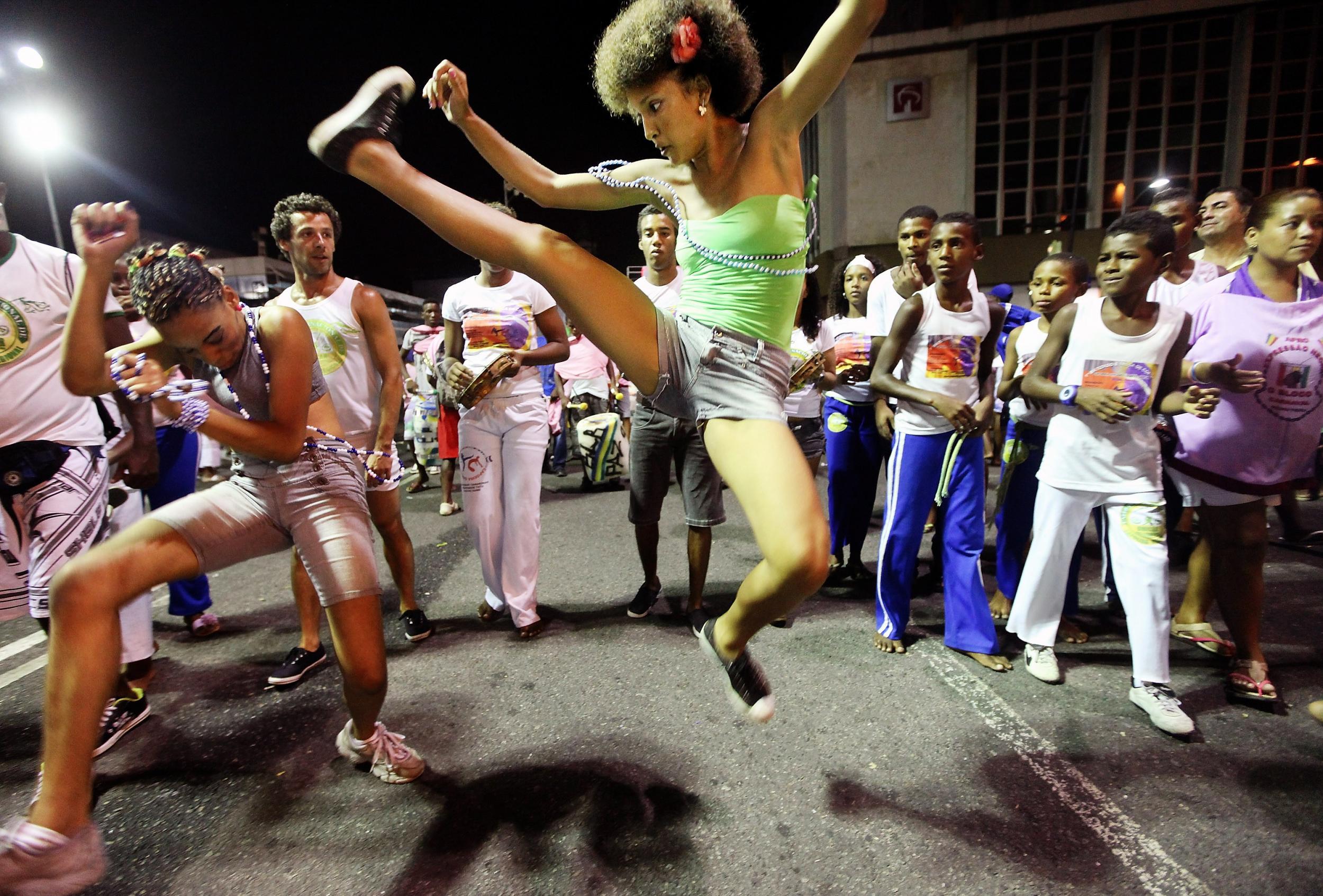 Capoeira - a Brazilian art combining martial arts and dance, first developed by African slaves in the Portuguese colony - is a common sight on the streets of Salvador