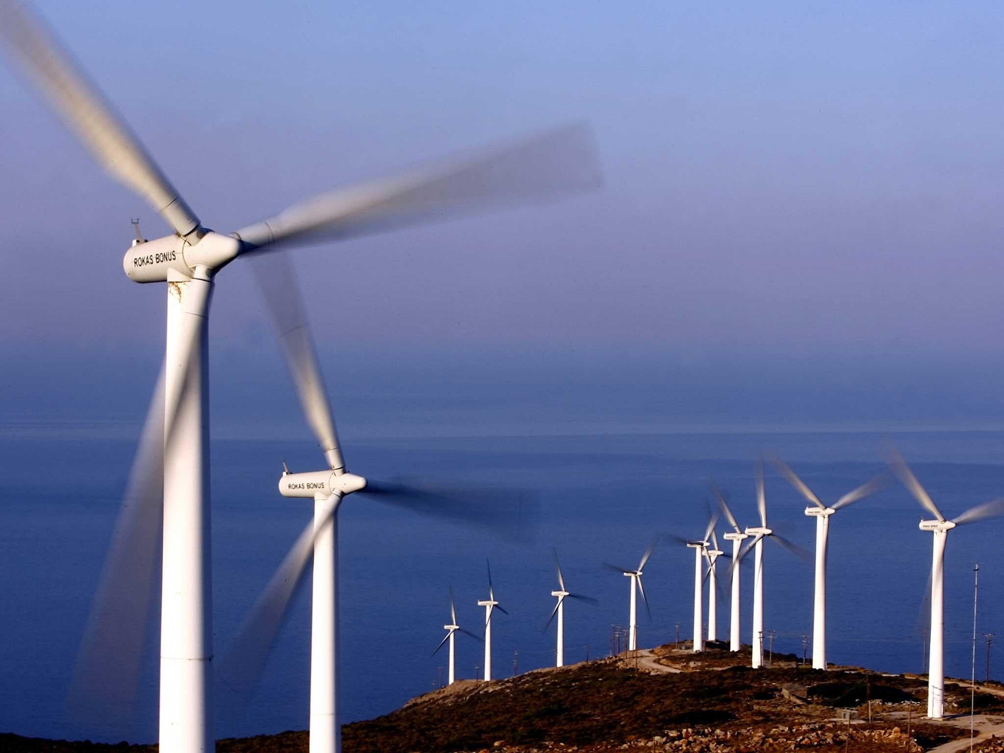 Turbines on a wind farm in Greece, which is attempting to cut its current reliance on brown coal