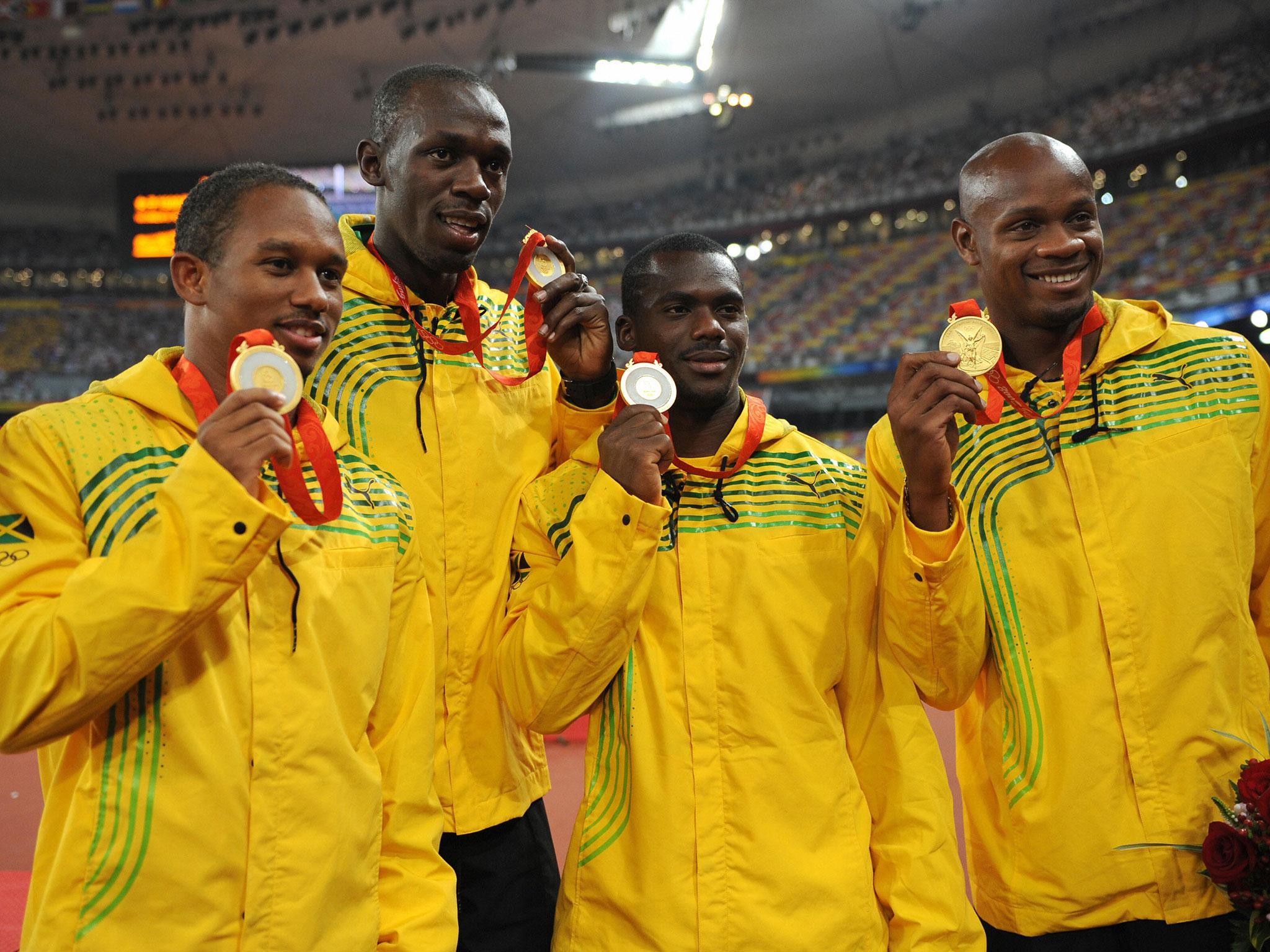 The Jamiacan 4x100m relay team make it a hat-trick in Beijing for Bolt.