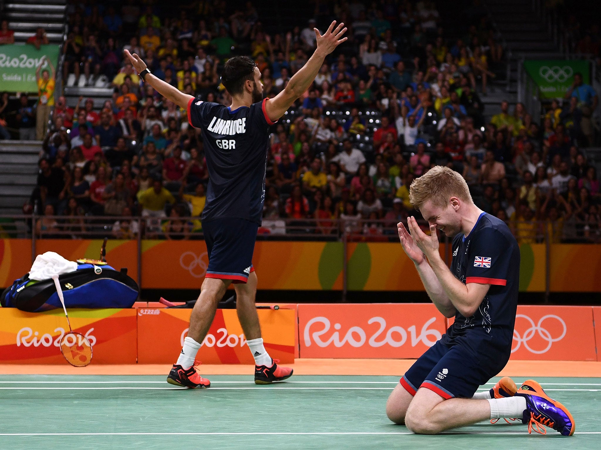 Marcus Ellis and Chris Langridge seconds after securing their bronze medal