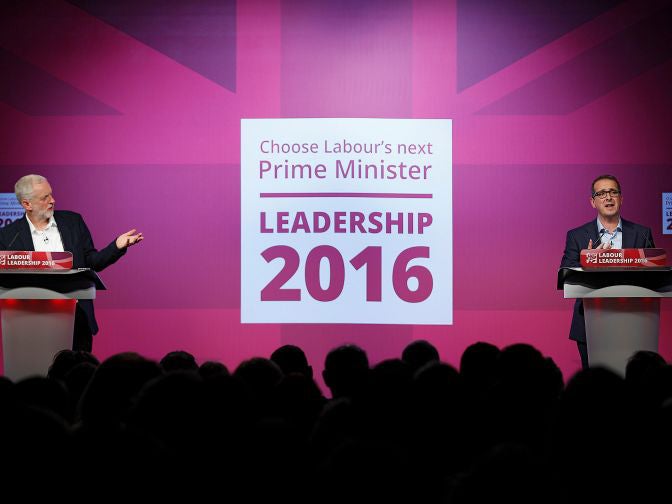 Jeremy Corbyn (left) and Owen Smith debate in Birmingham last night