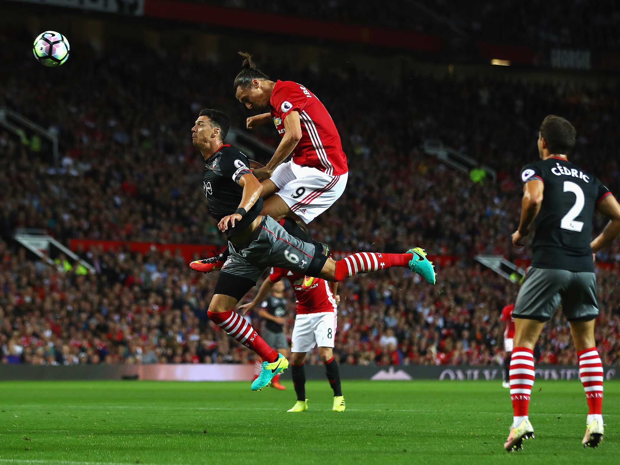 Zlatan Ibrahimovic climbs high to head United ahead