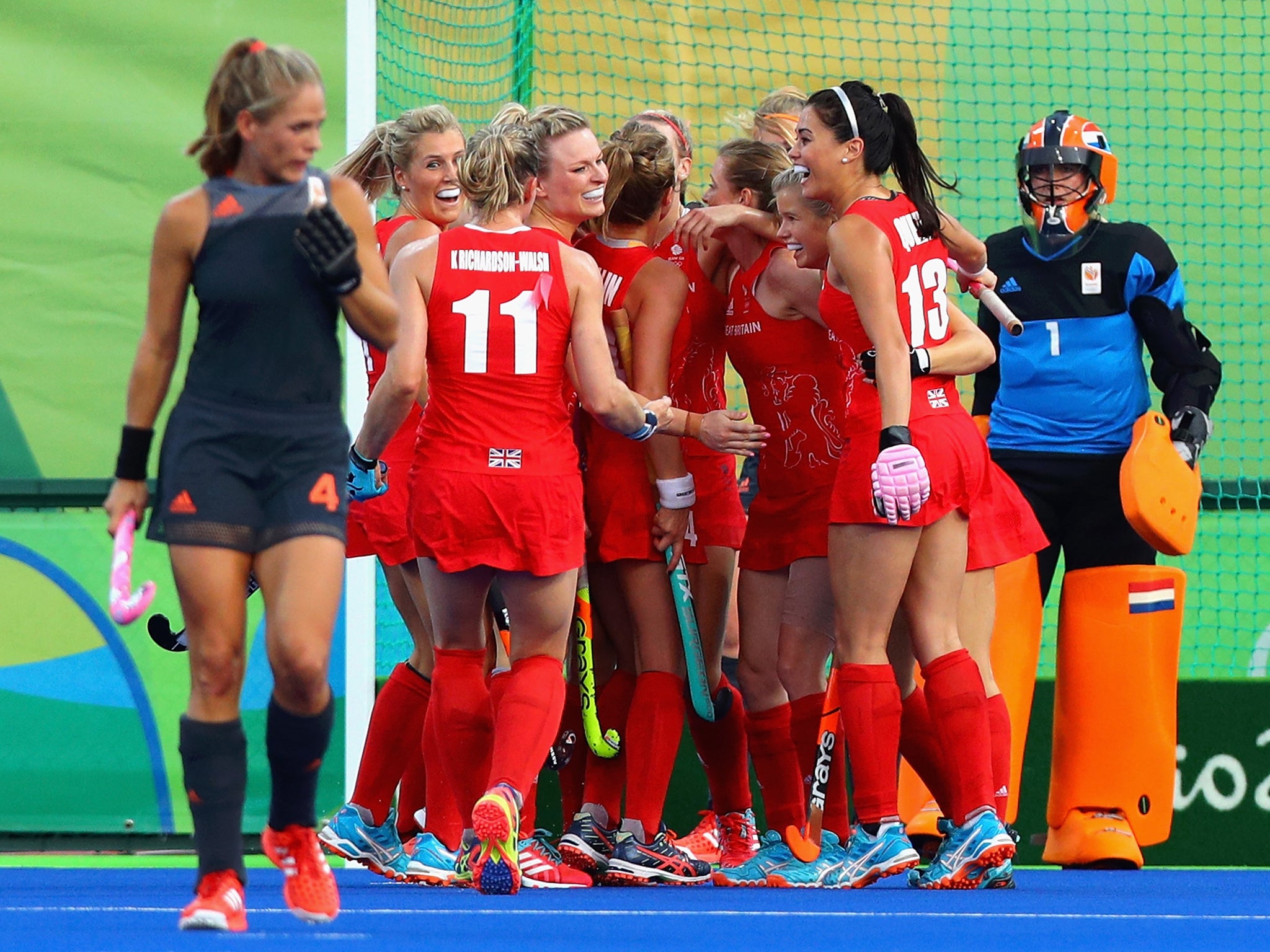 Great Britain celebrate Lily Owsley's opening goal