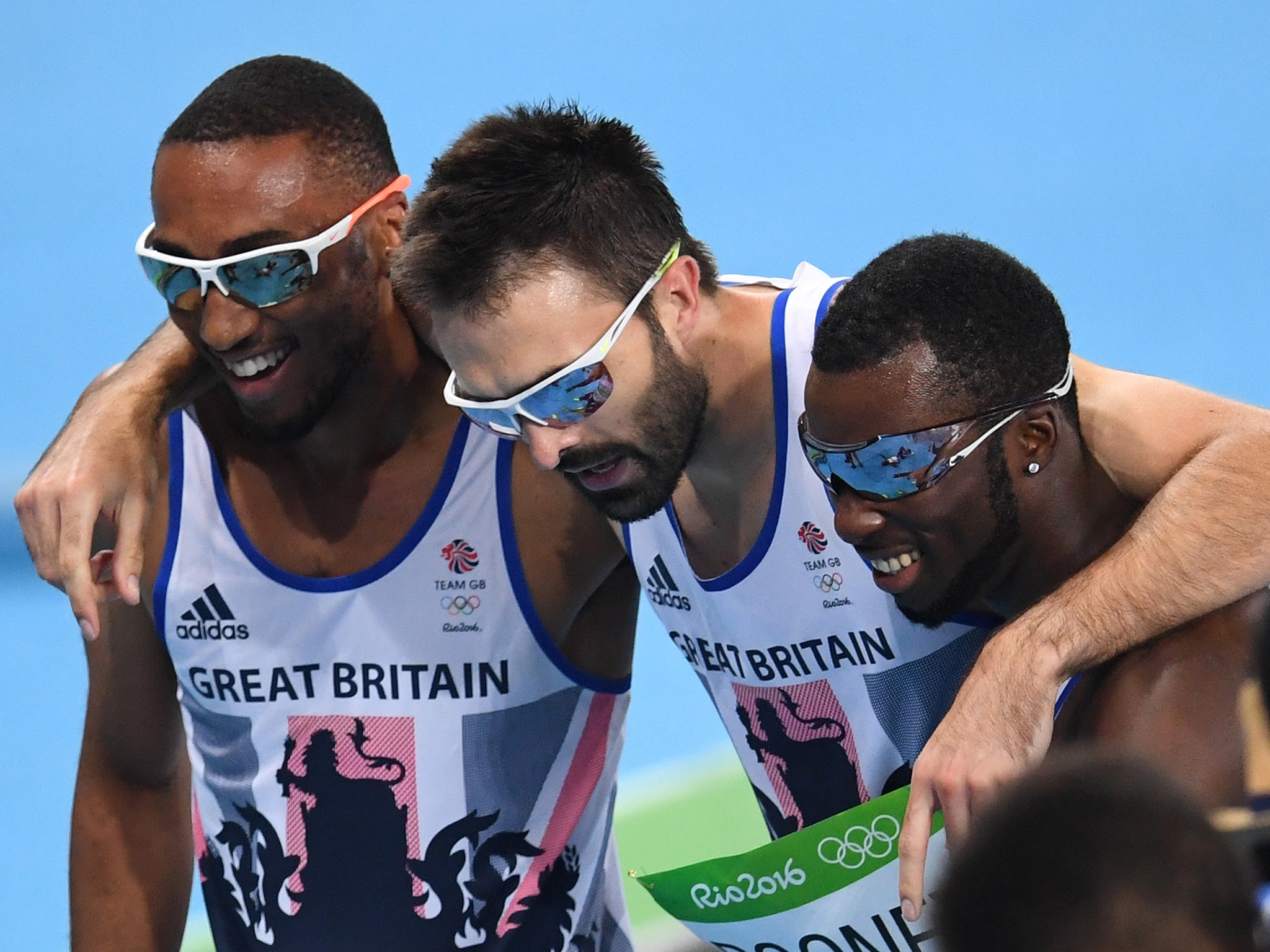 Levine (right) was a key member of Great Britain's men's 4x400m relay team