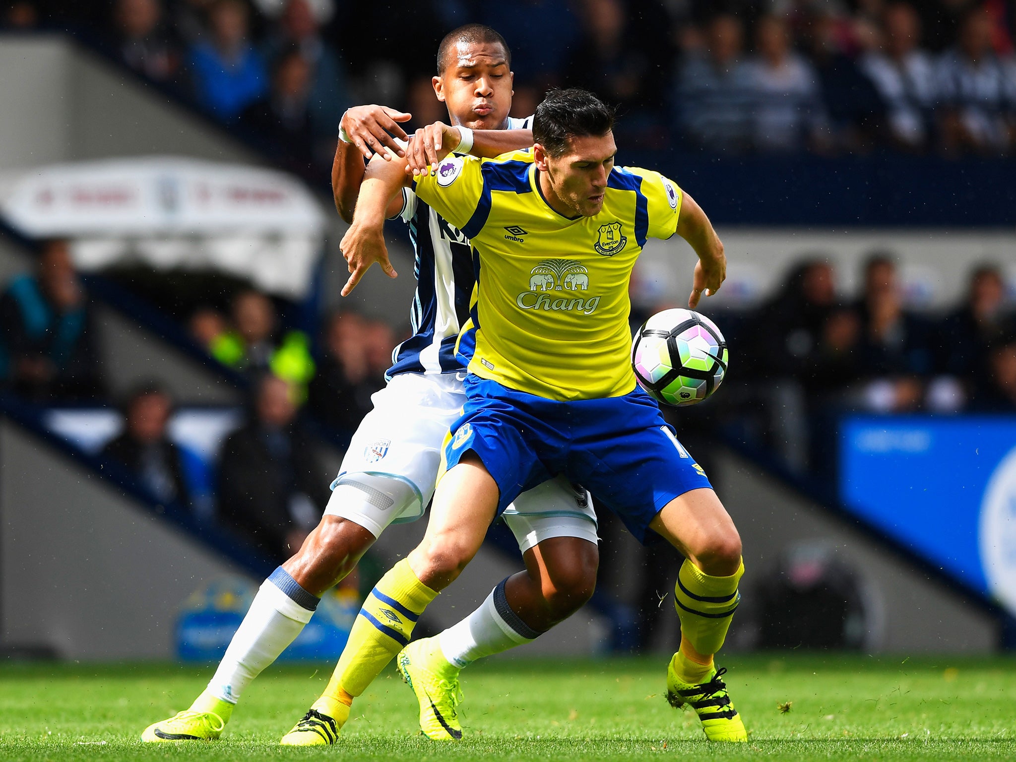 Barry and Rondon battle for the ball at the Hawthorns