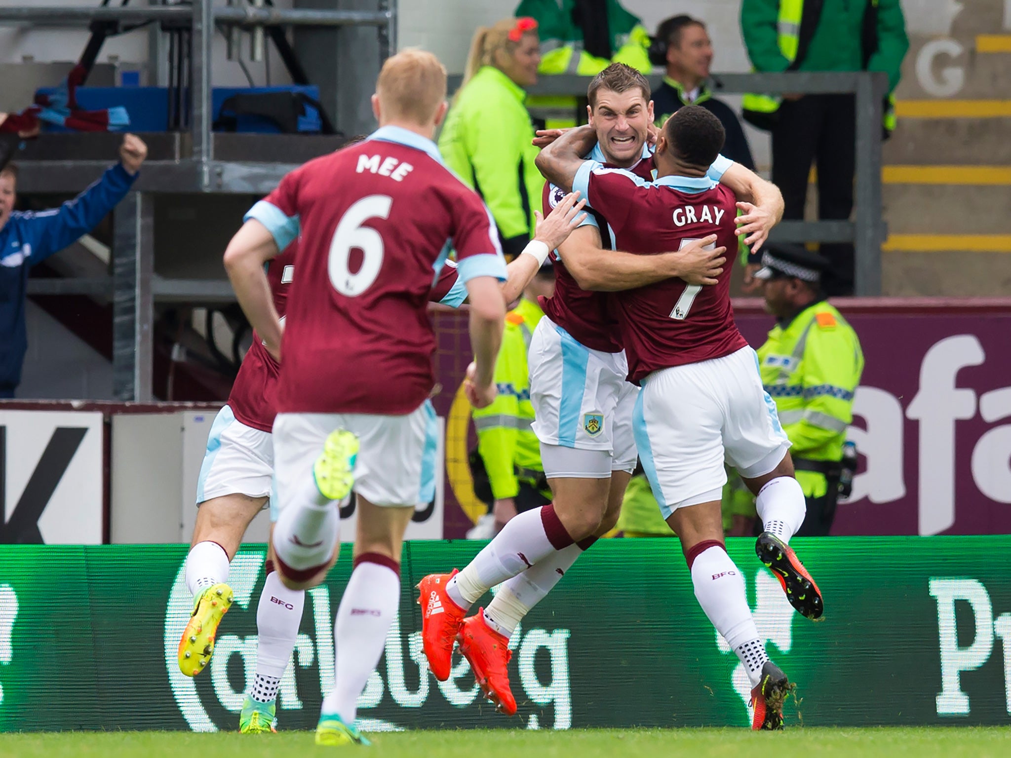 Vokes celebrates opening the scoring at Turf Moor