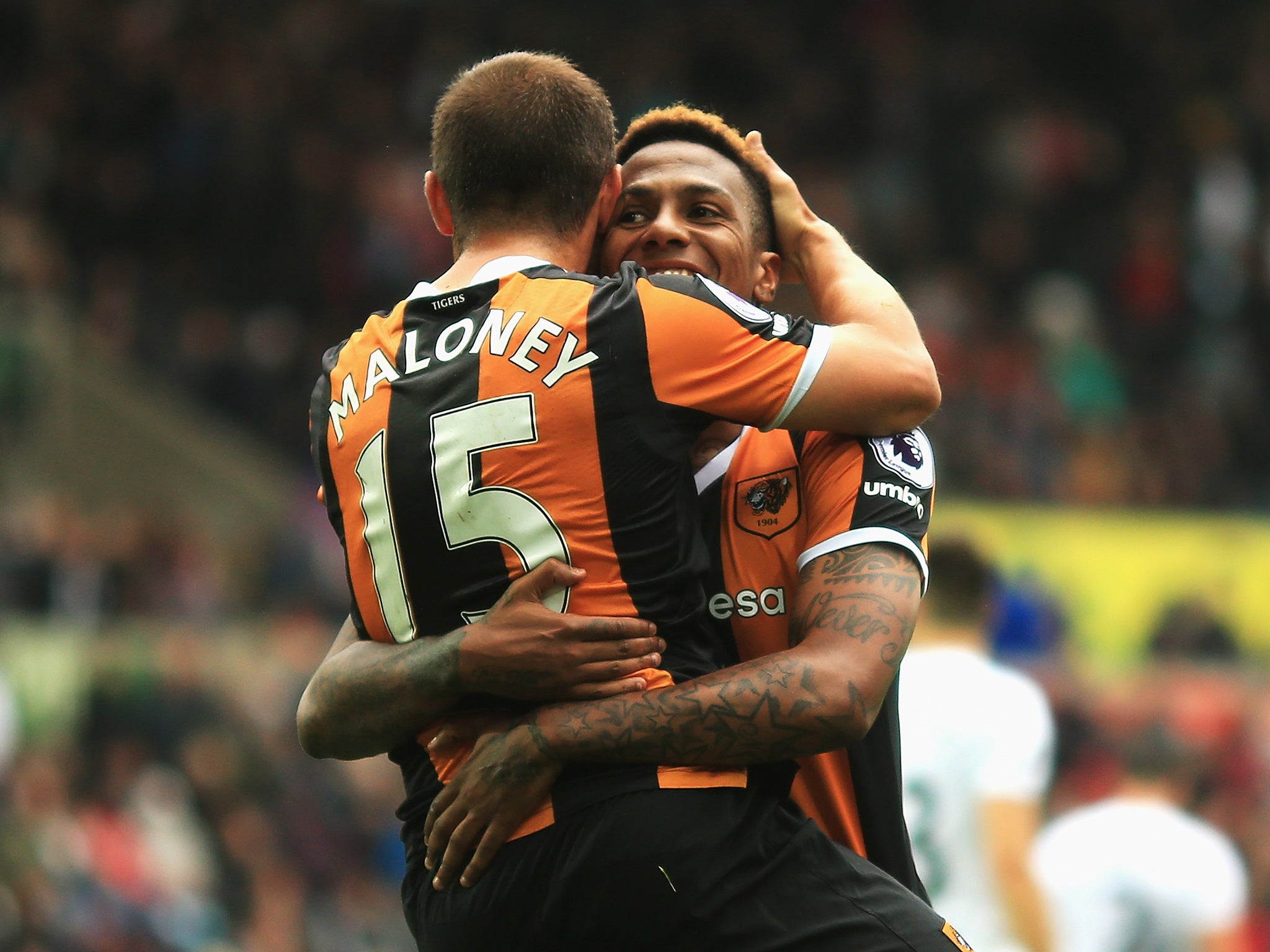 Hernandez celebrates rounding off the win with Maloney