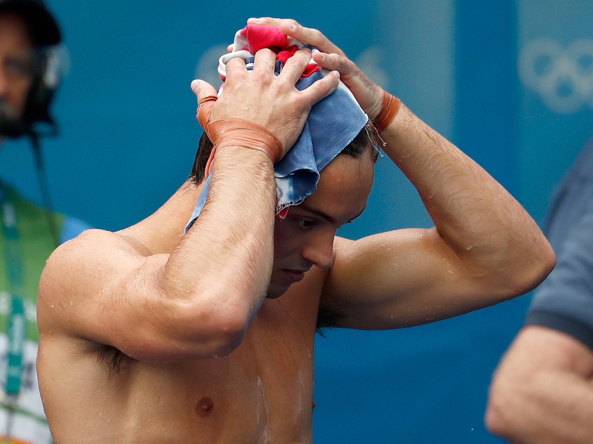 Tom Daley reacts to his elimination from the 10m individual diving