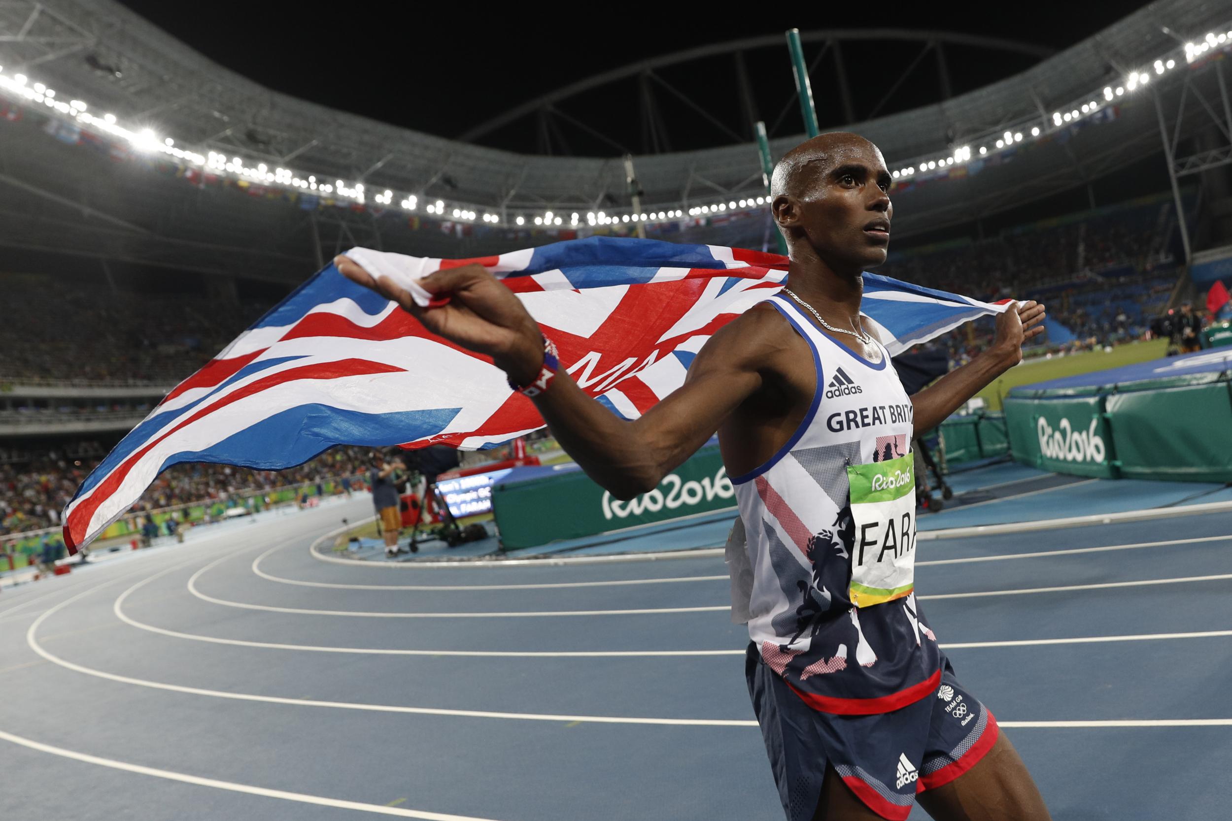 Mo Farah celebrates his victory