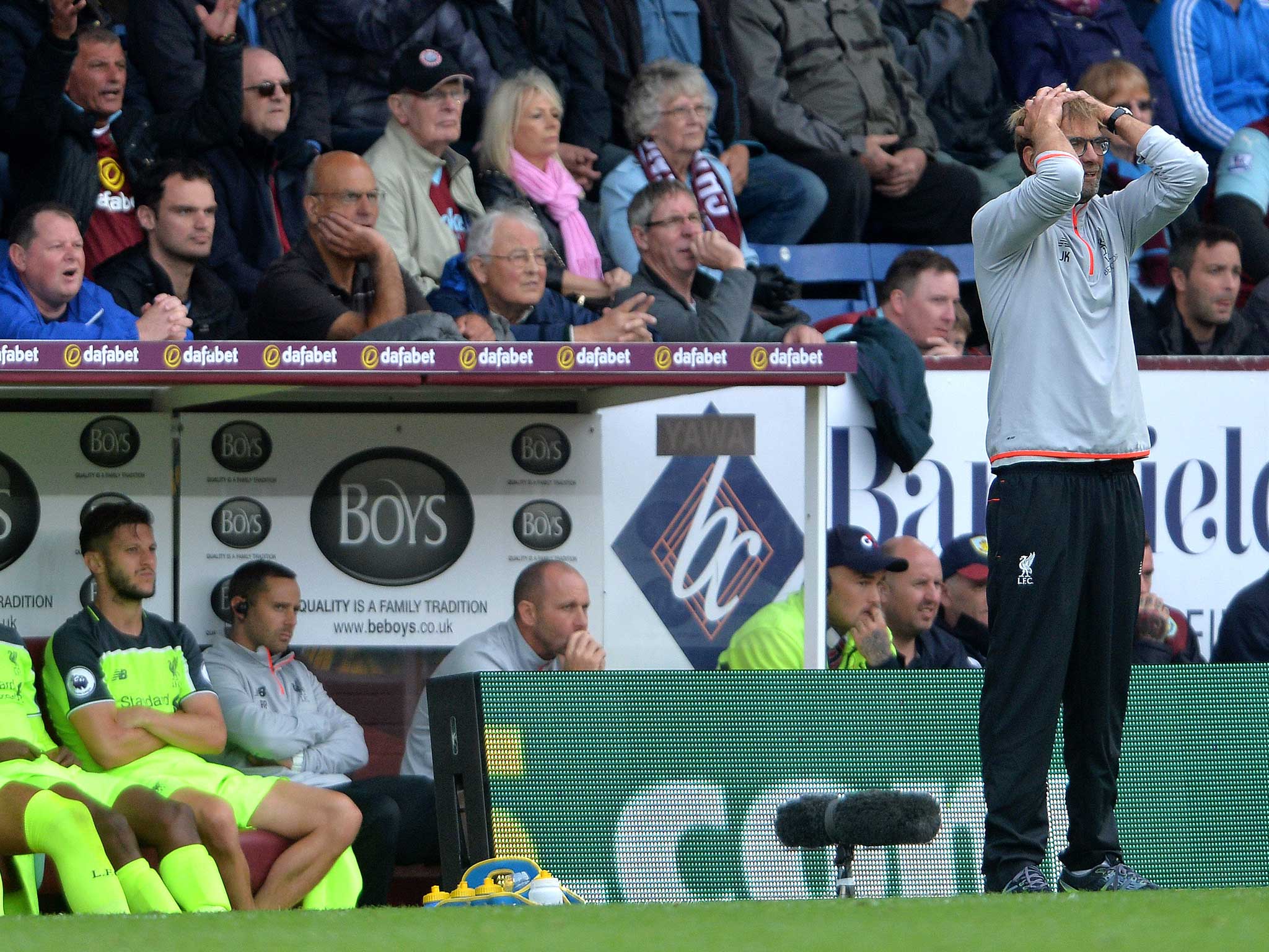 Jurgen Klopp can barely watch at Turf Moor