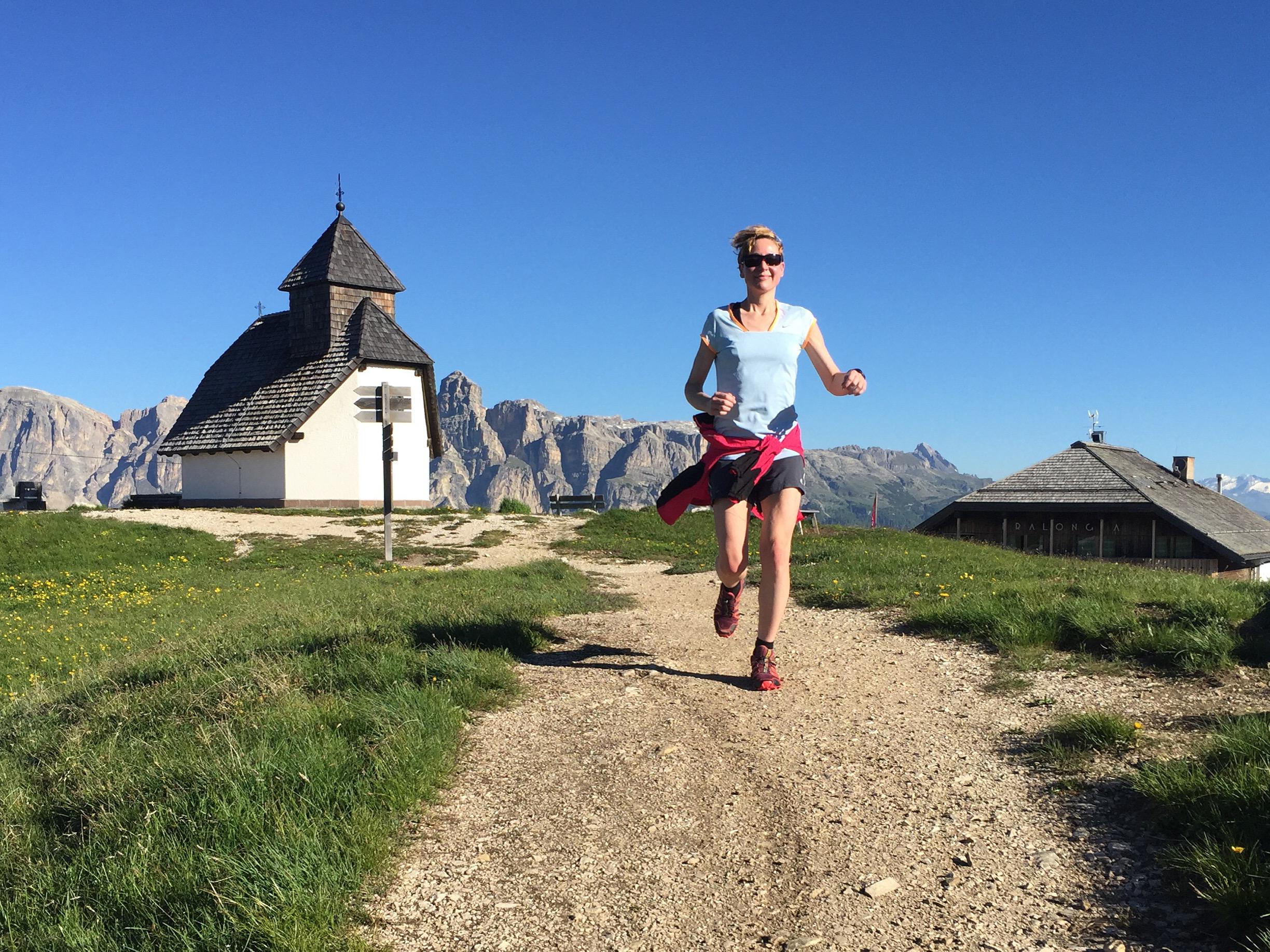 Sarah runs along the mountain paths