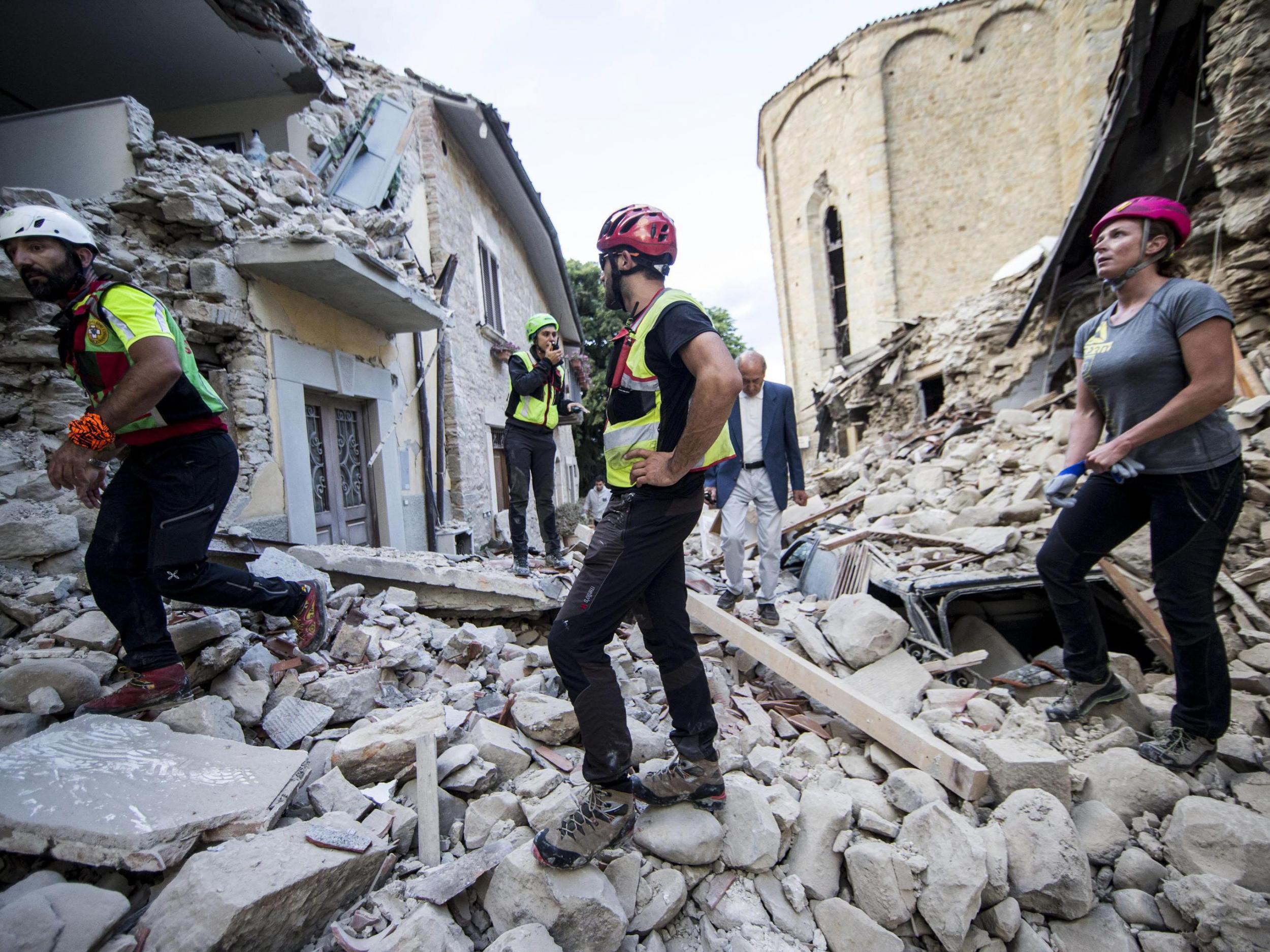 Volunteers work in Amatrice, central Italy where a earthquake struck